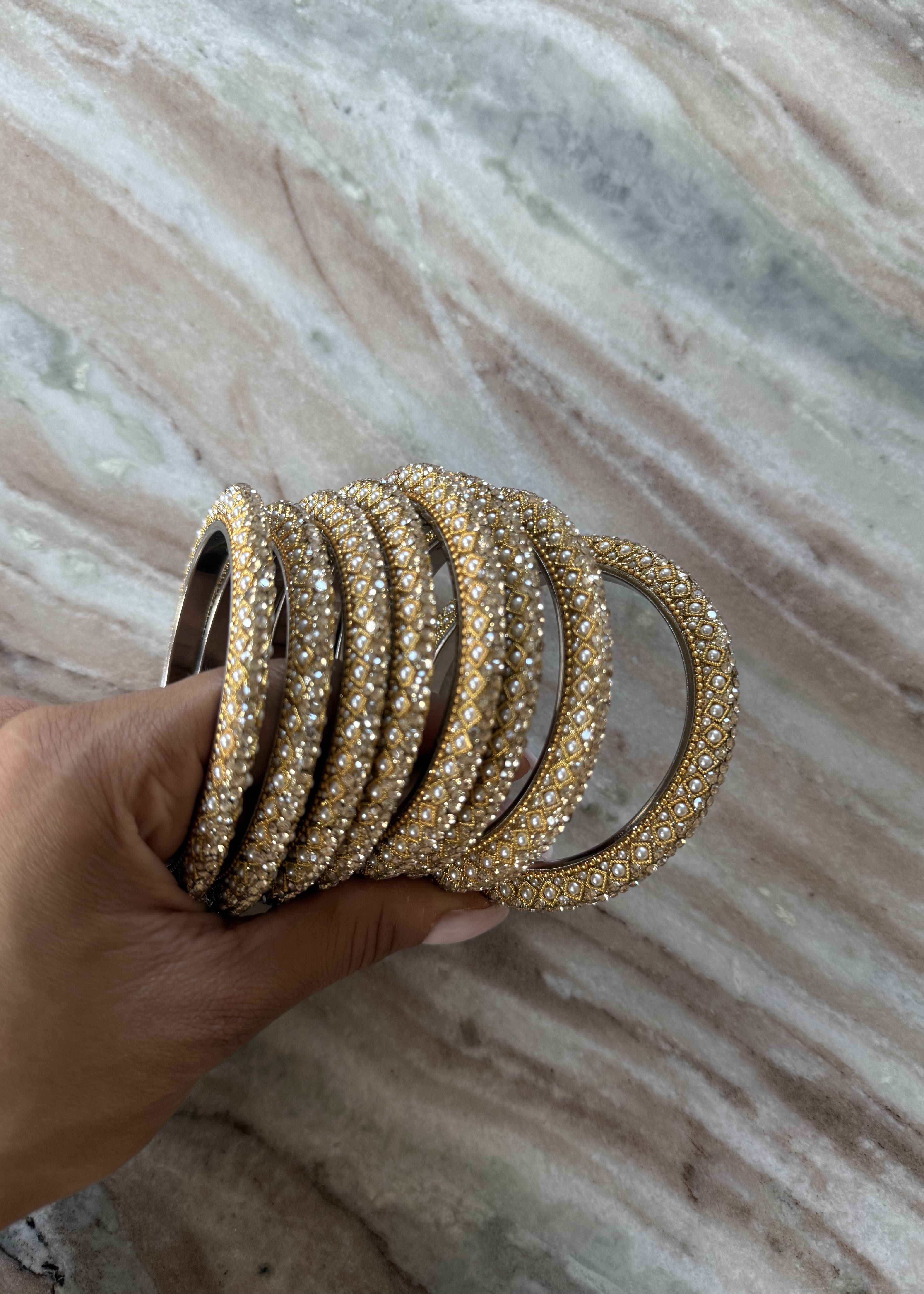 Haldi Mini Pearl and Gold Bangle Set  Image - 4