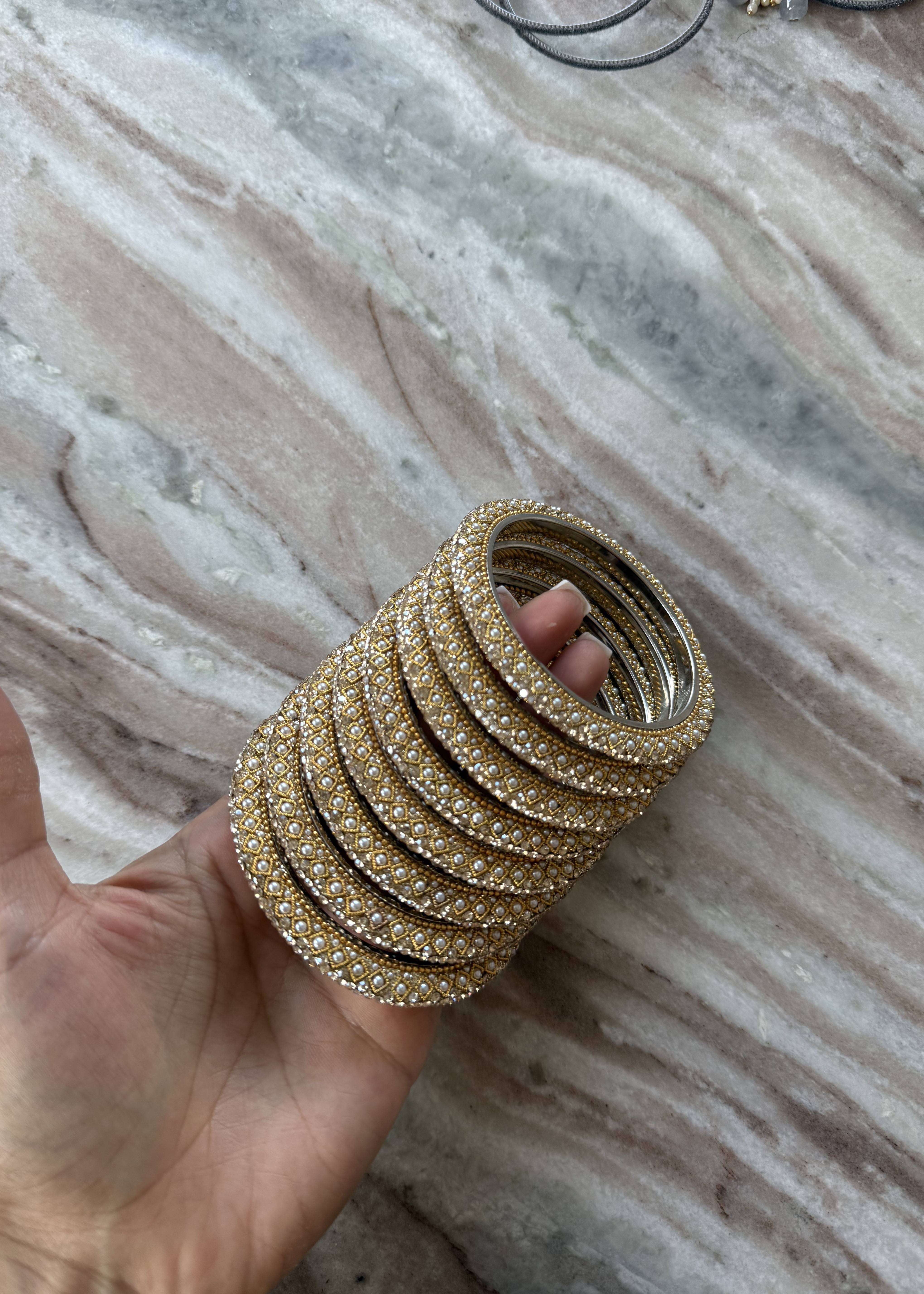 Haldi Mini Pearl and Gold Bangle Set  Image - 2