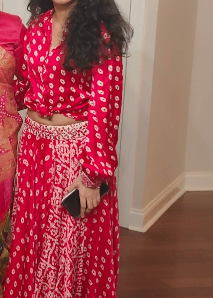 Red Bandhani Skirt Set Image - 5