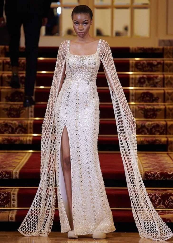 Ivory Cutwork Beaded Gown Image - 2