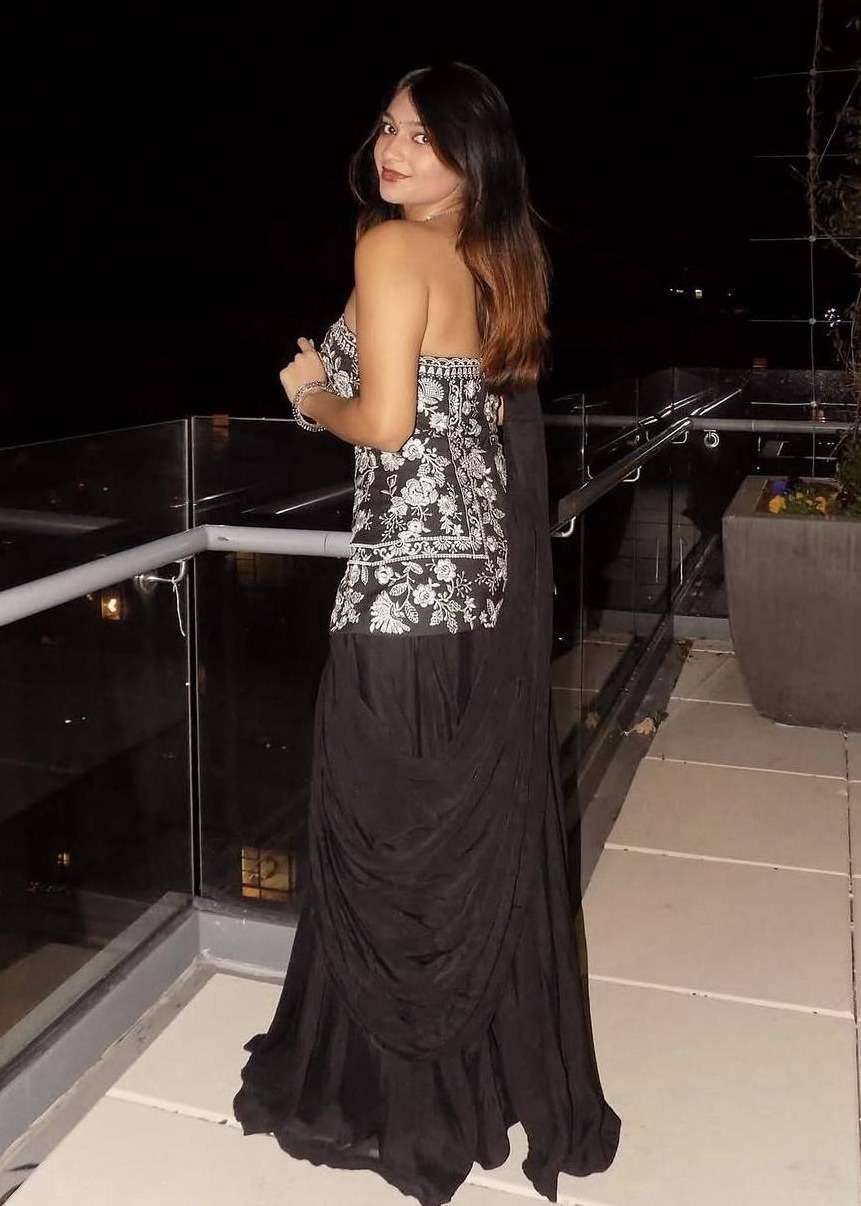 Black Embroidered Pre-Draped Corset Sari Image - 1