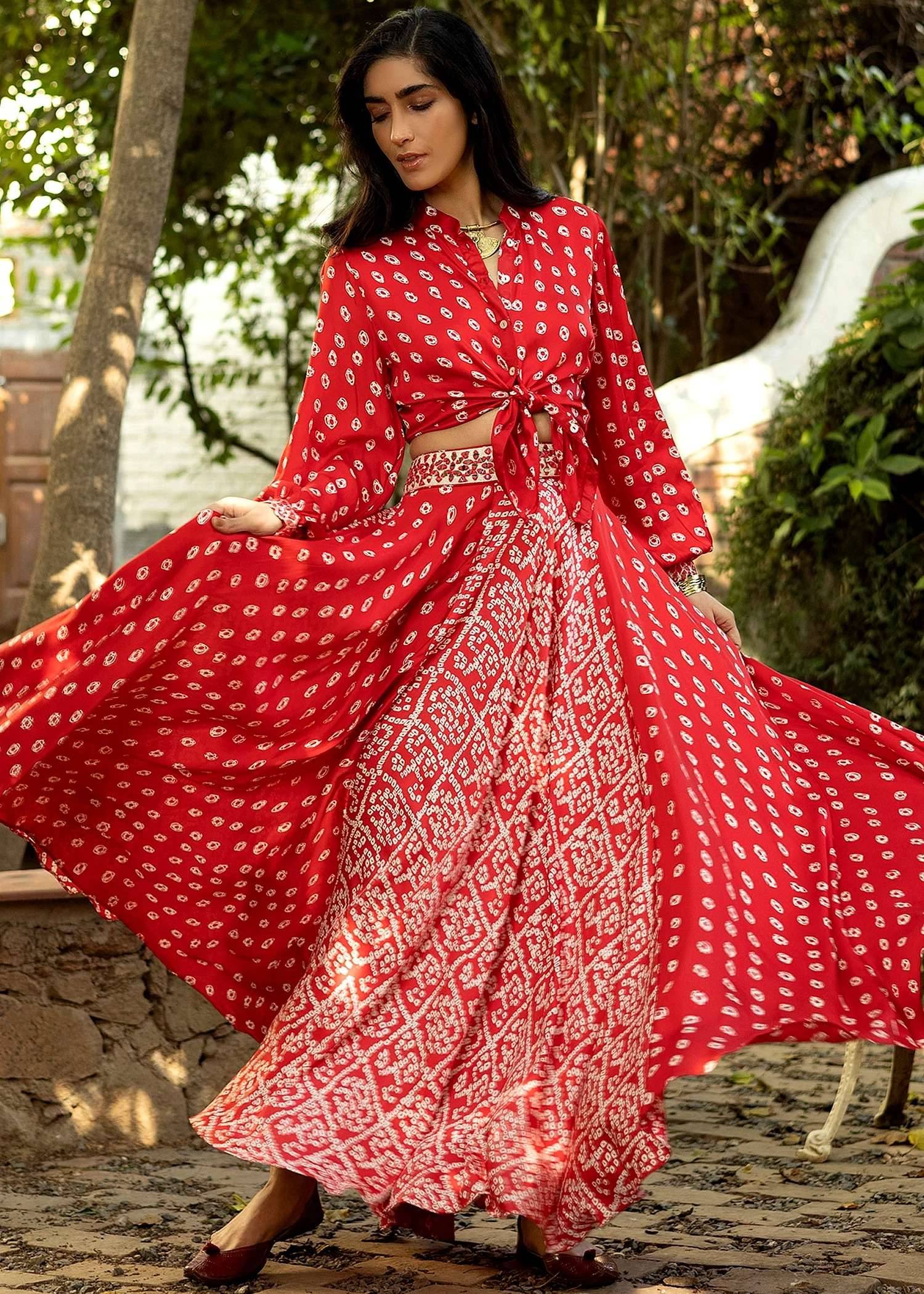 Red Bandhani Skirt Set Image - 1