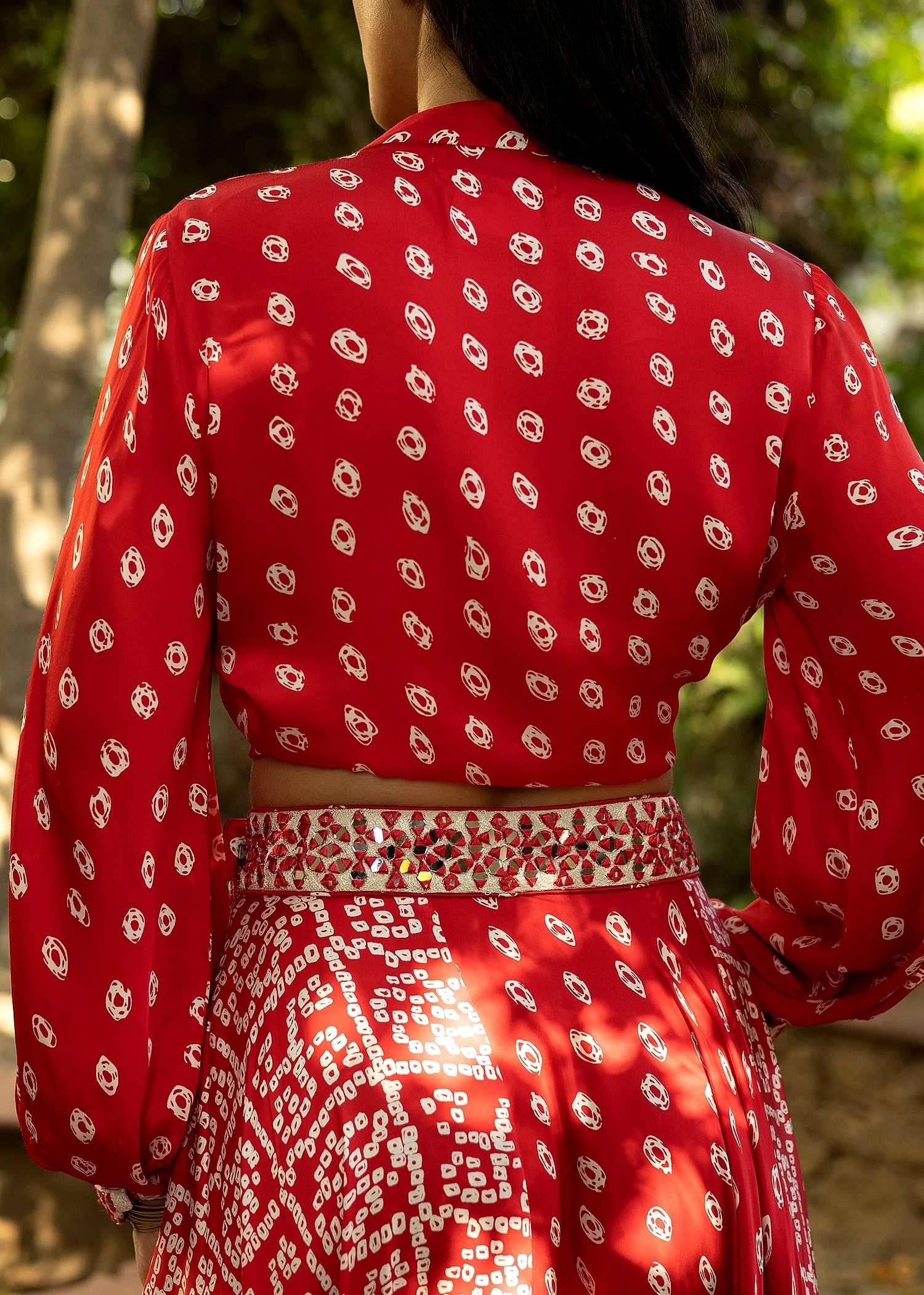 Red Bandhani Skirt Set Image - 3