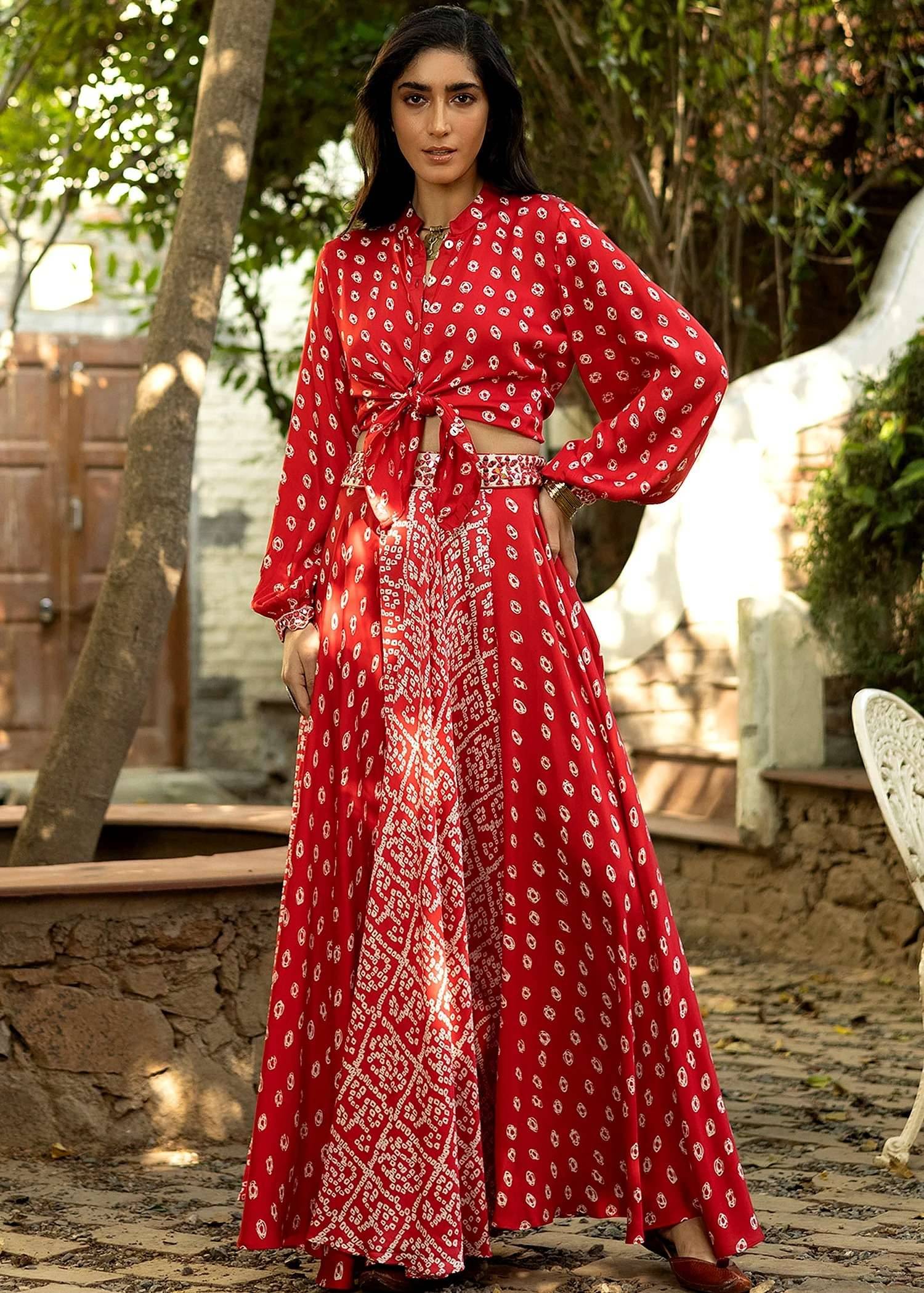 Red Bandhani Skirt Set Image - 0