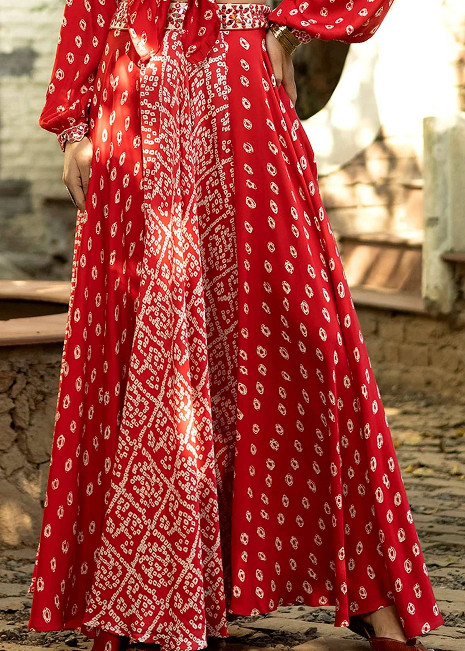 Red Bandhani Skirt Set Image - 4