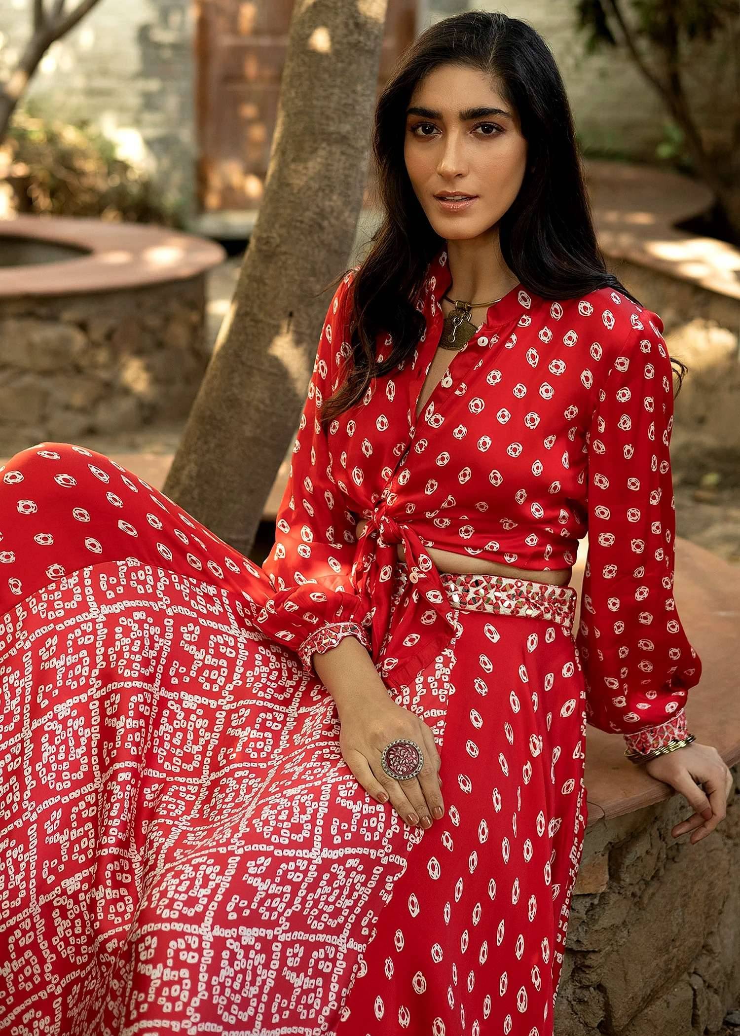 Red Bandhani Skirt Set Image - 7