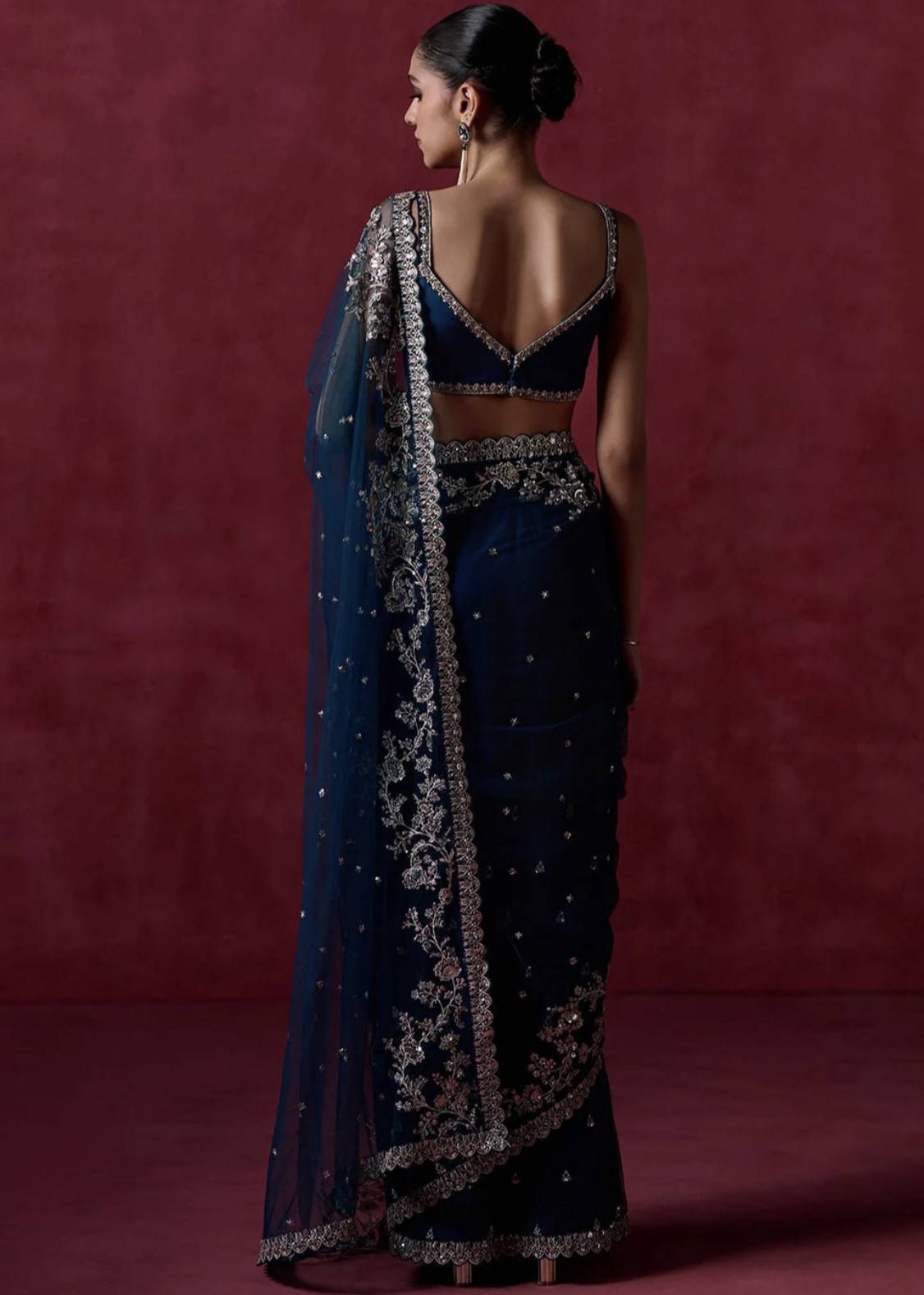 Teal Pre-Pleated Sari Image - 2