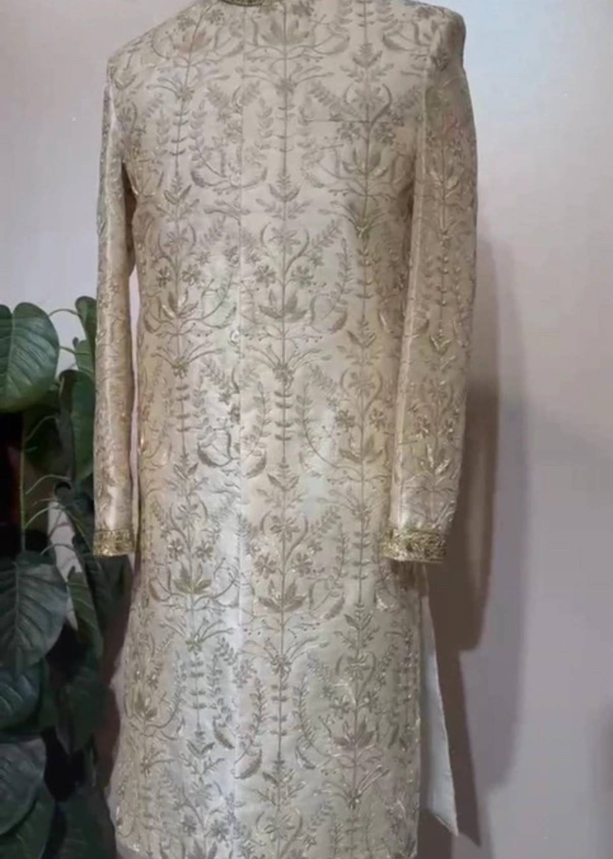 Beige and Gold Sherwani Set Image - 2
