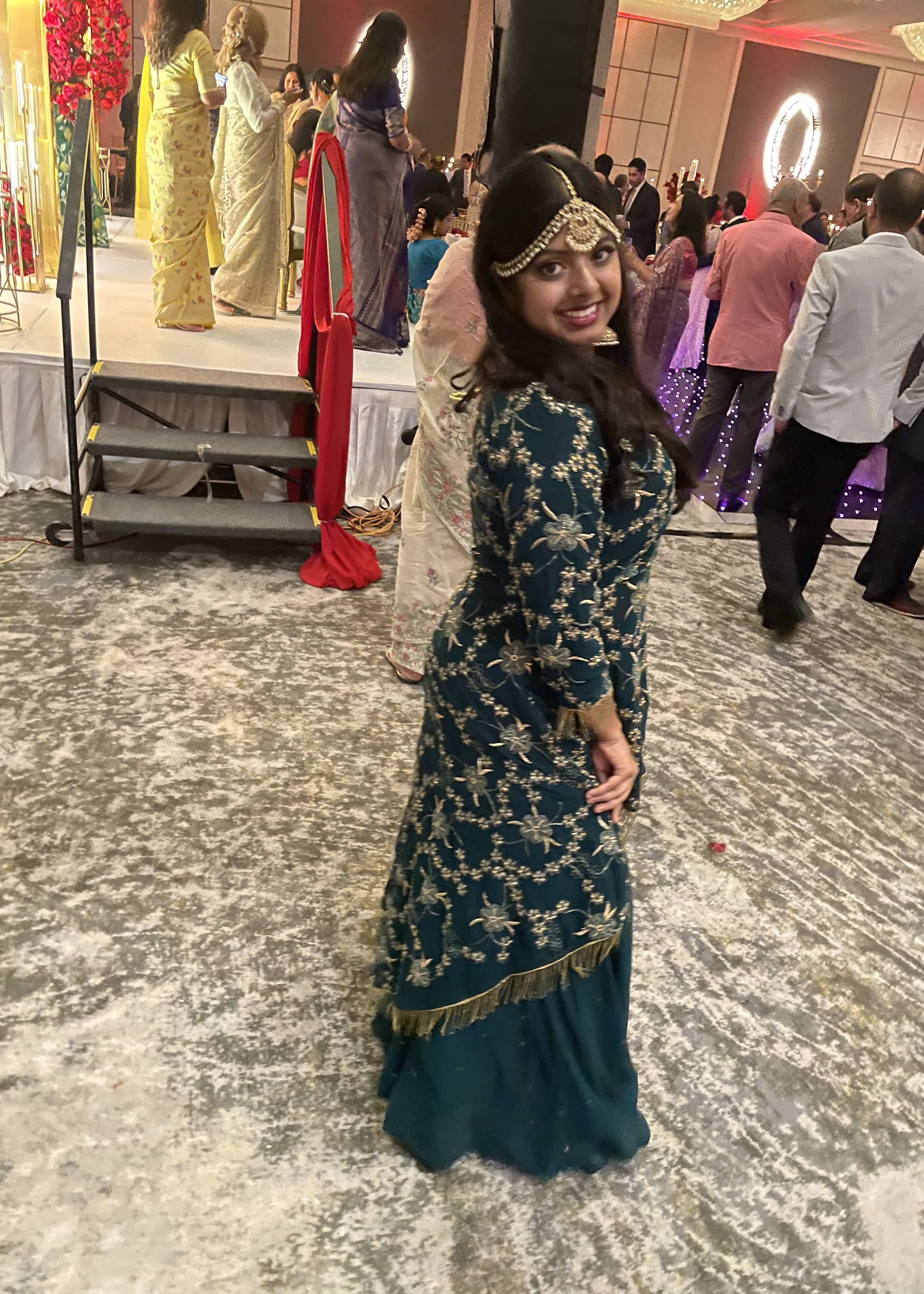 High-Low Teal Lehenga Image - 3