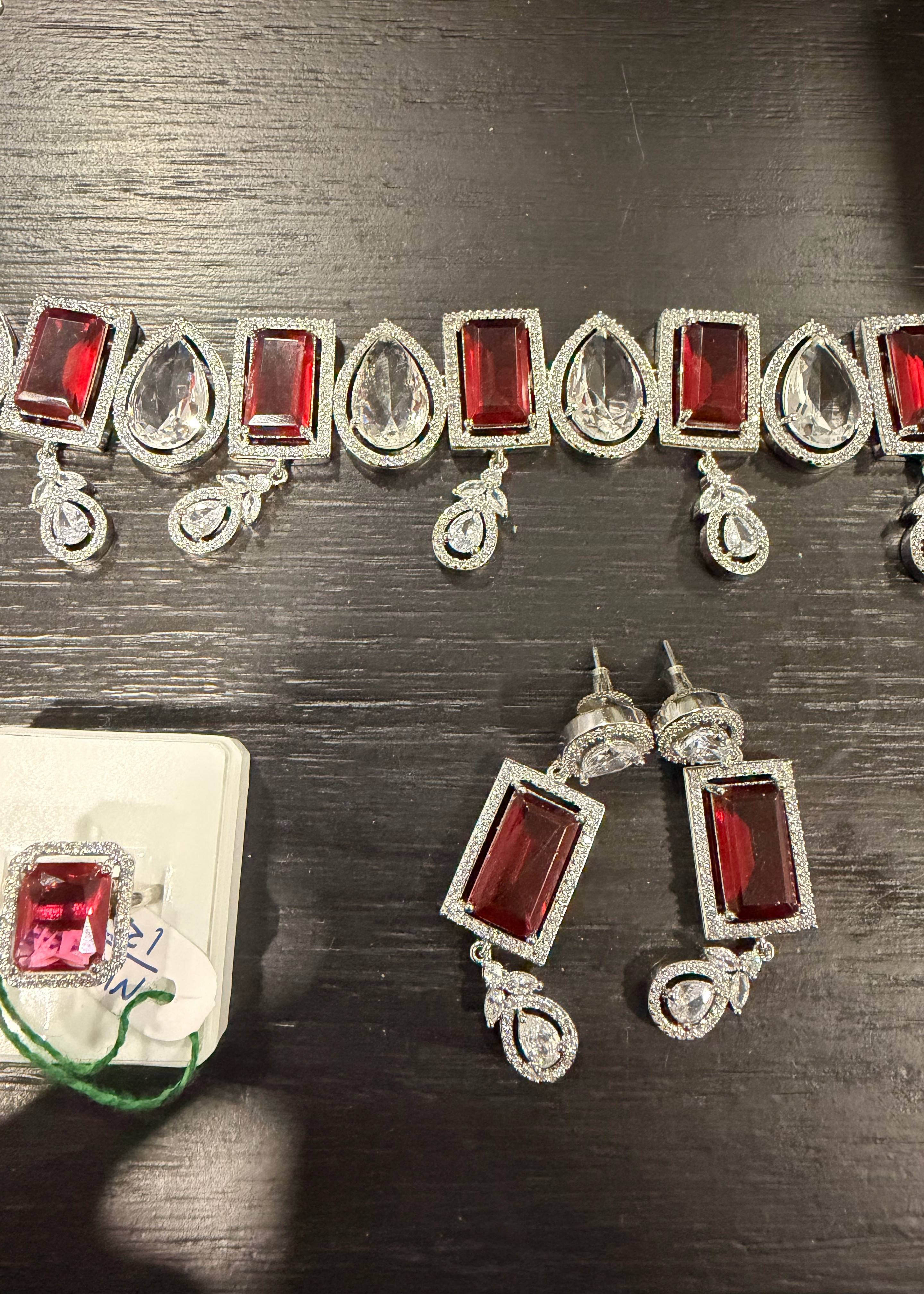Red Choker Jewelry Set Image - 1