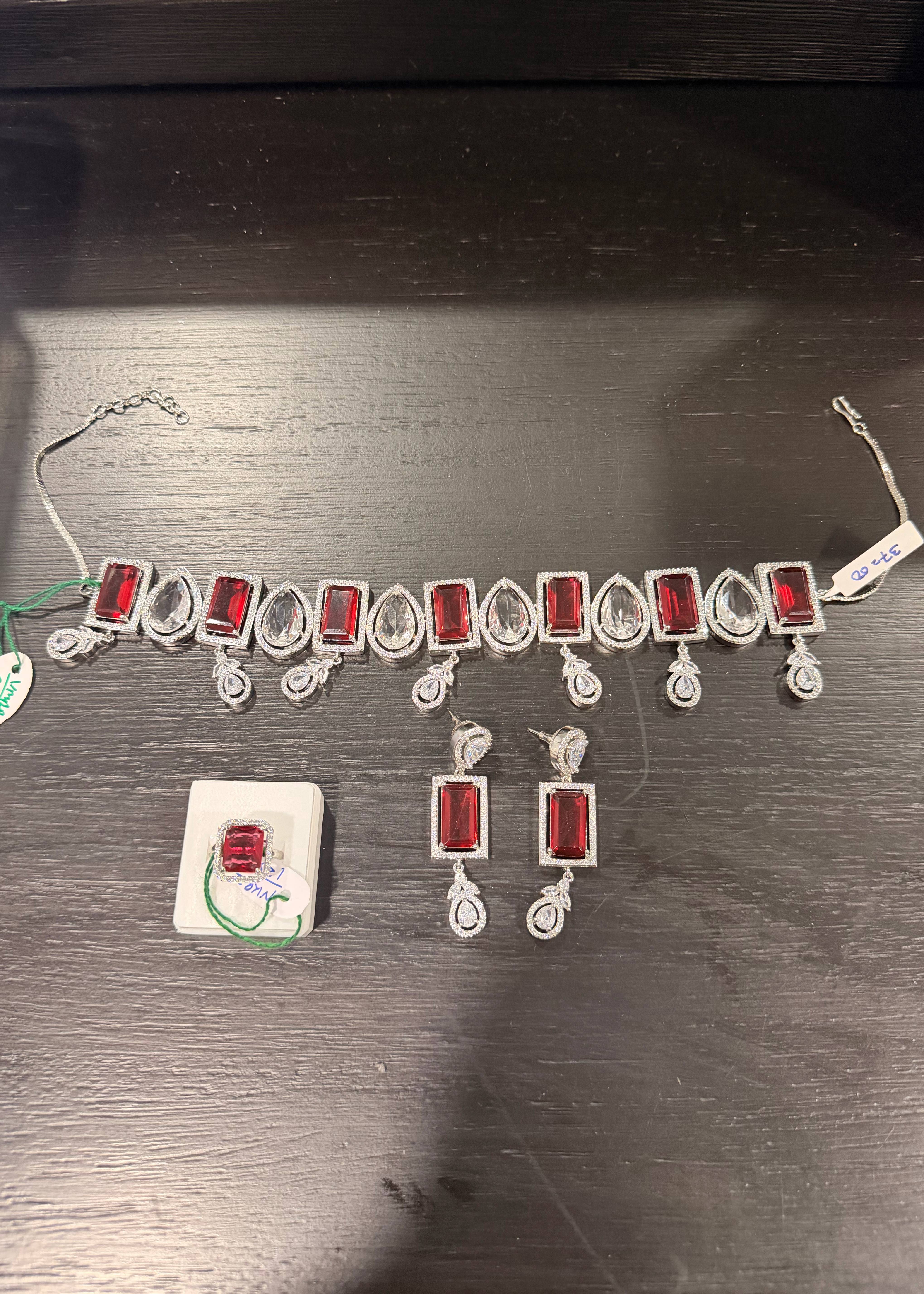 Red Choker Jewelry Set Image - 0