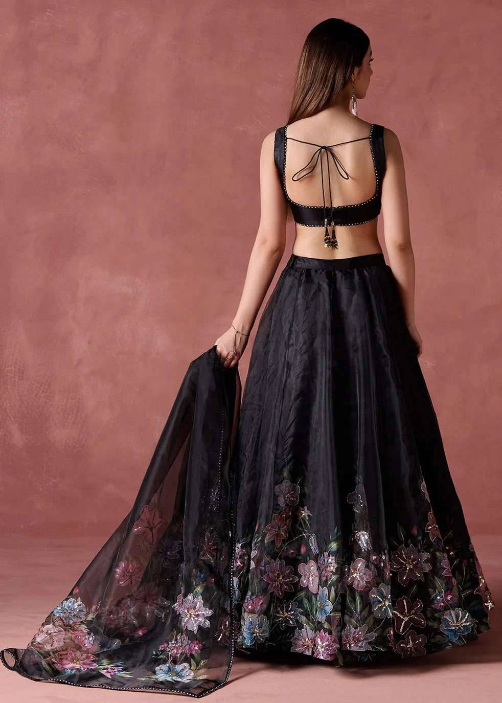 Black Floral Lehenga Image - 3