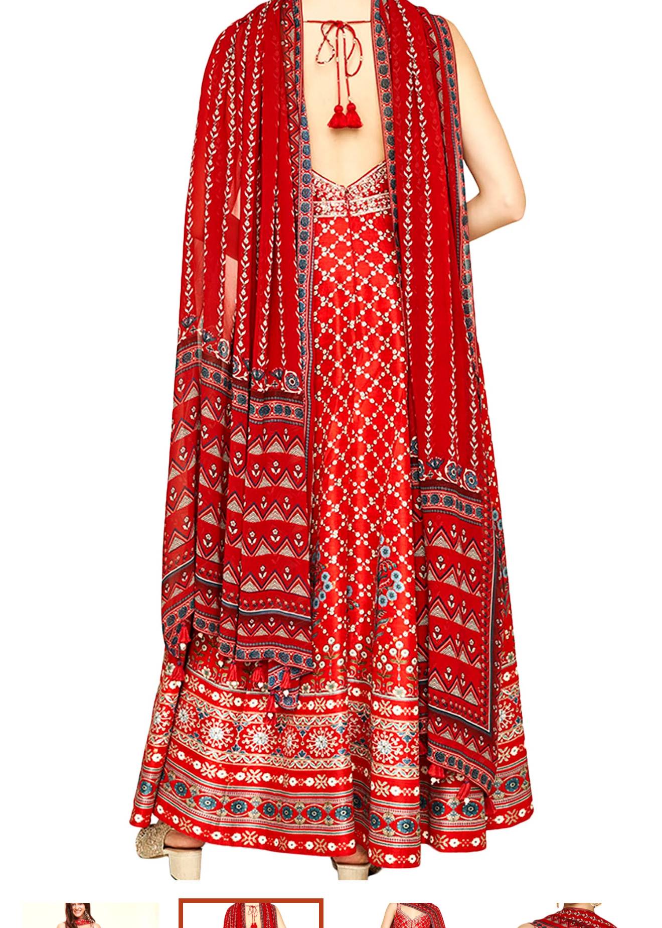Red Floral Anarkali Image - 3