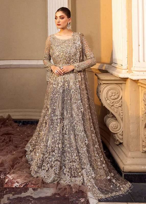 Nude Embroidered Anarkali Image - 0