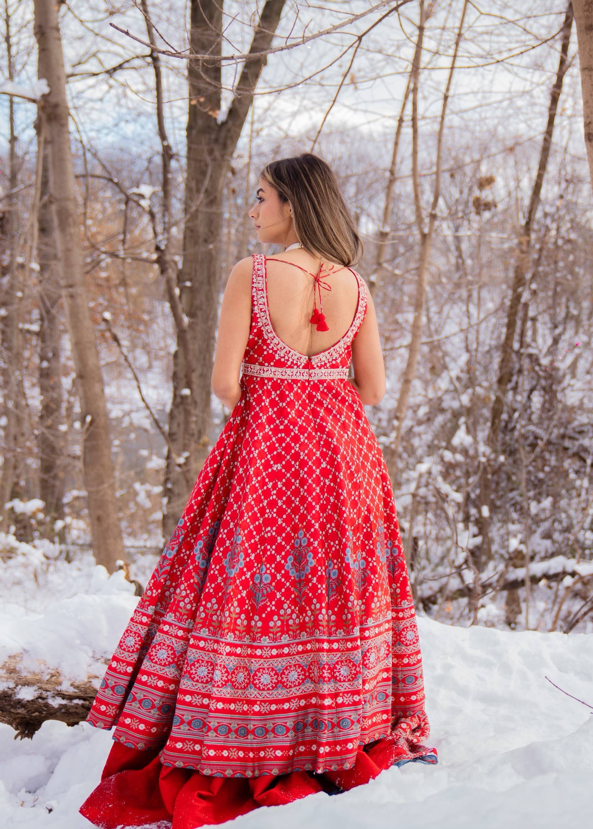 Red Floral Anarkali Image - 2