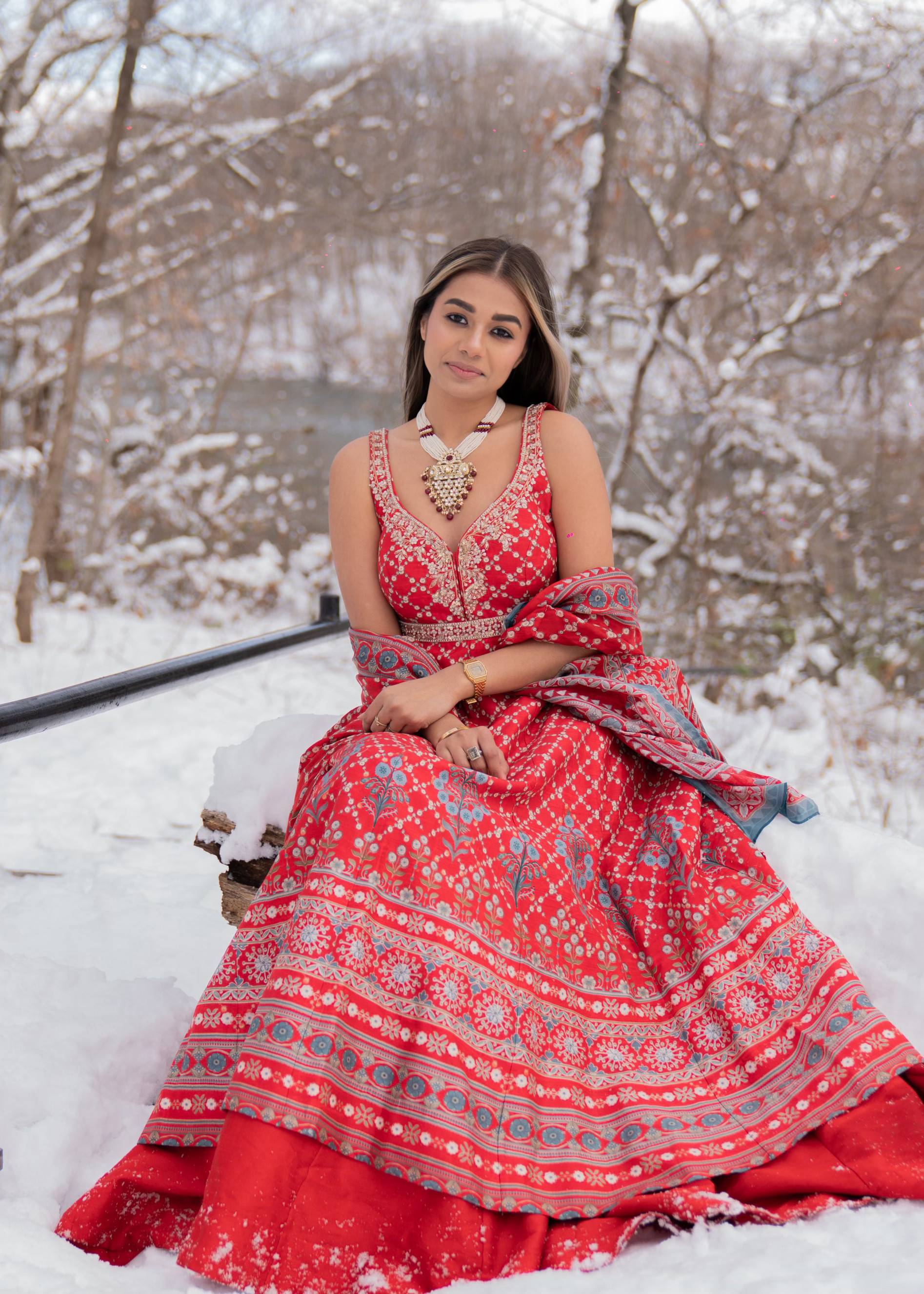 Red Floral Anarkali Image - 0