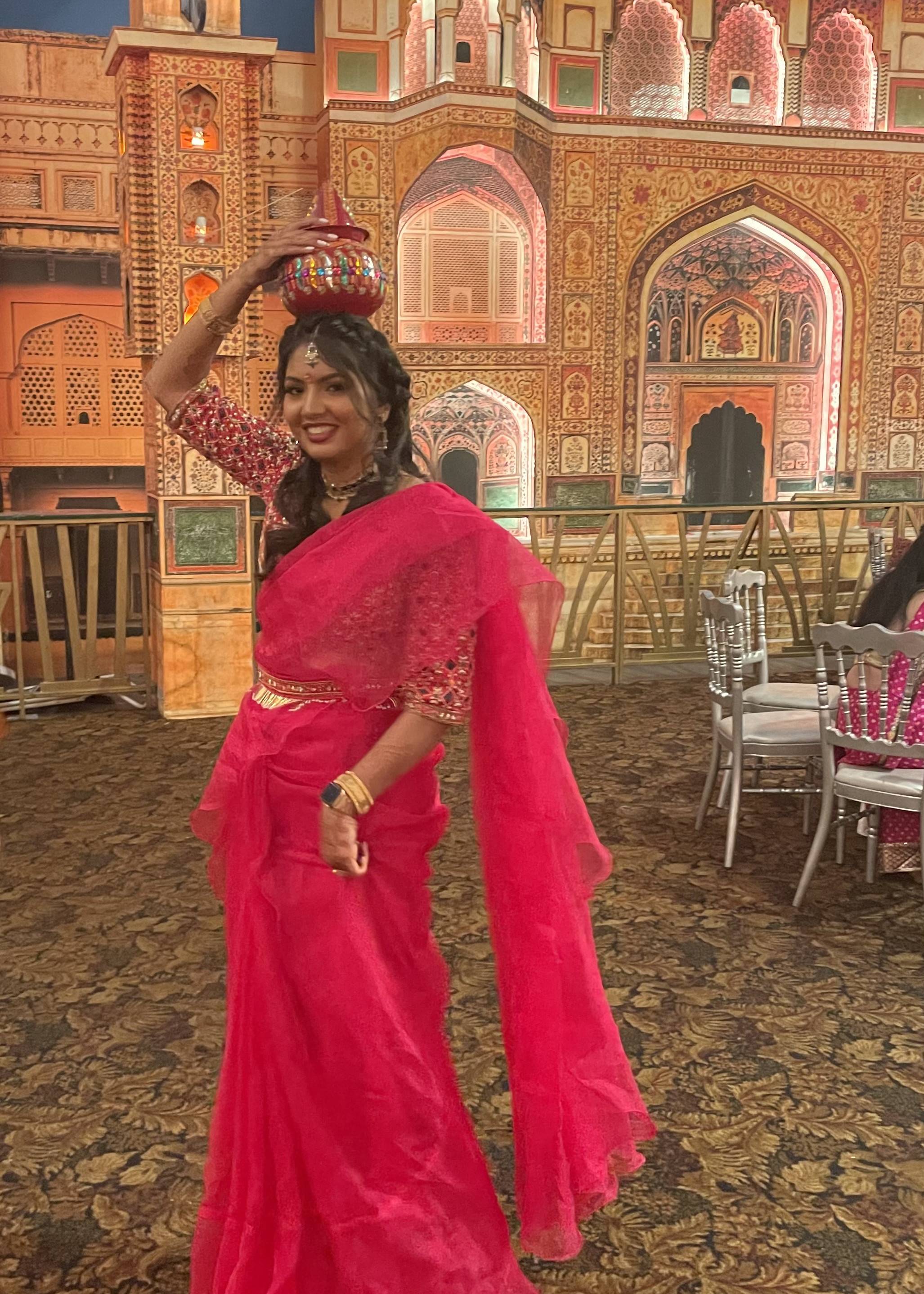 Hot Pink Ruffle Sari Image - 1