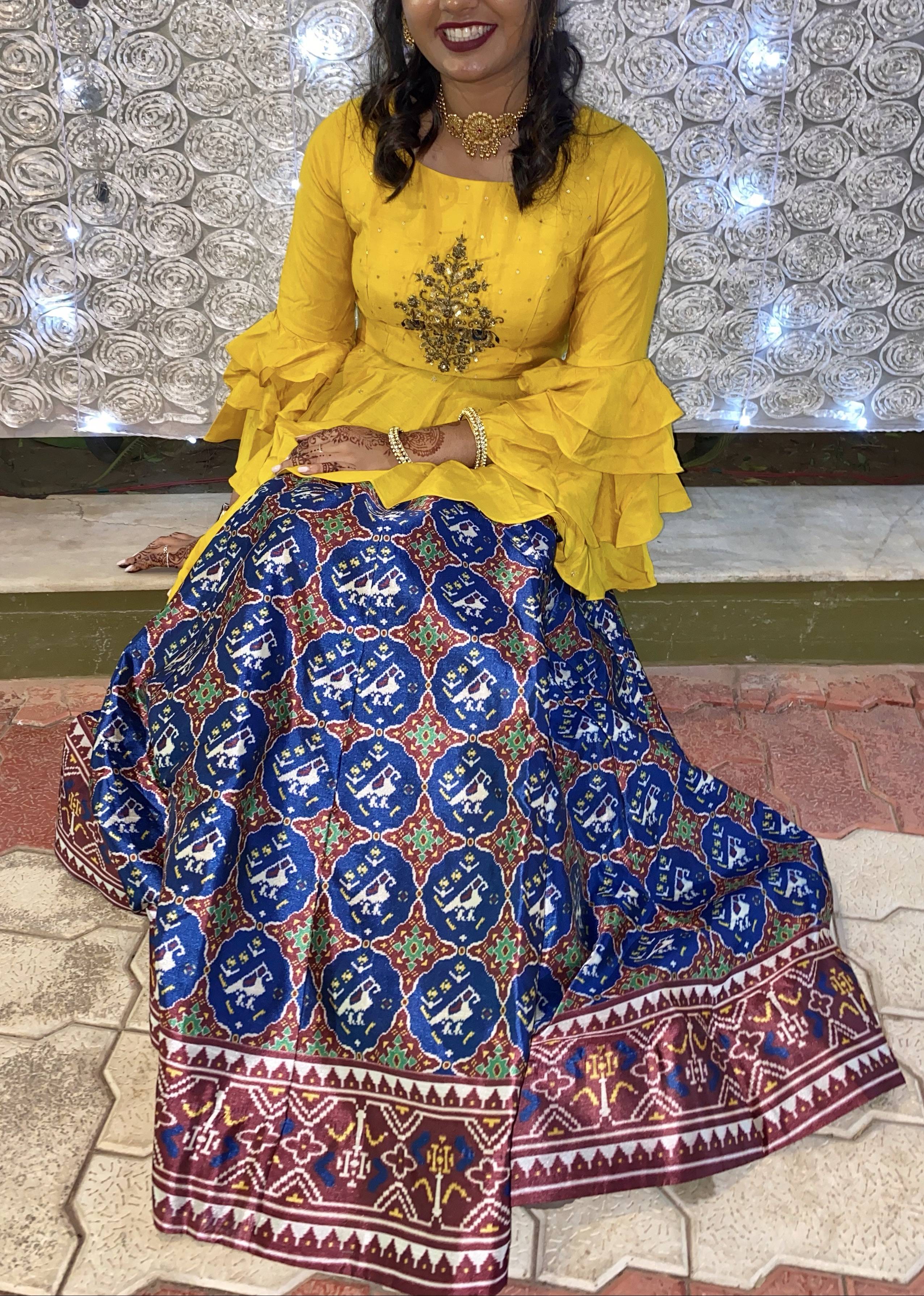 Yellow Mixed Print Lehenga Image - 1