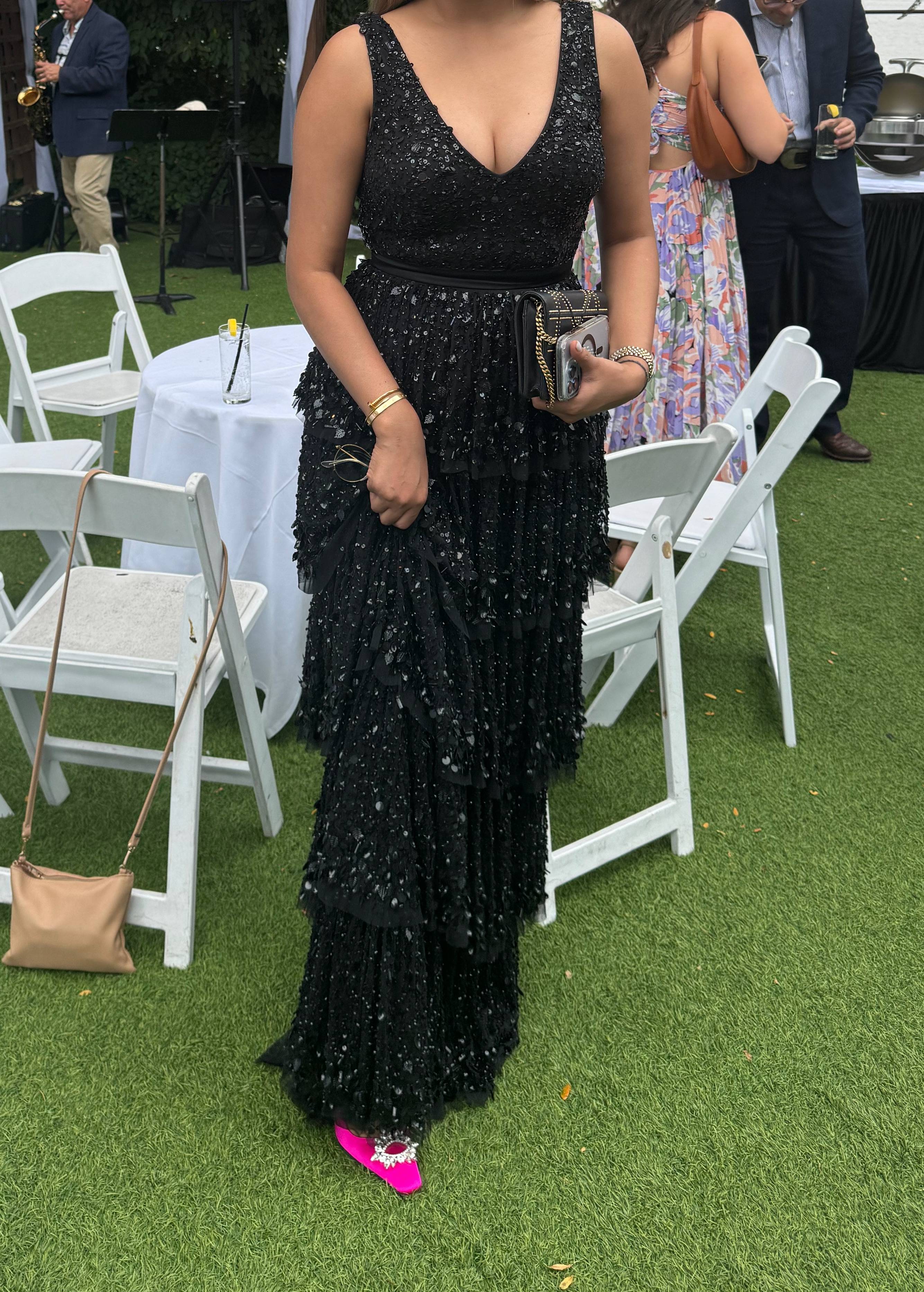 Black Ruffle Sequin Gown Image - 4