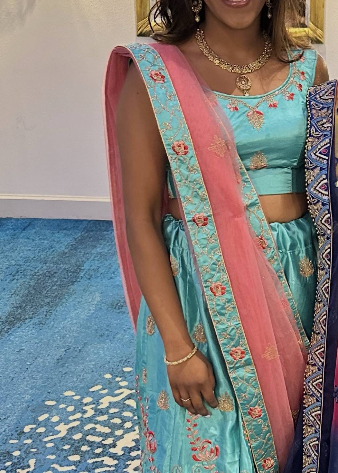 Pink & Blue Floral Lehenga Image - 1