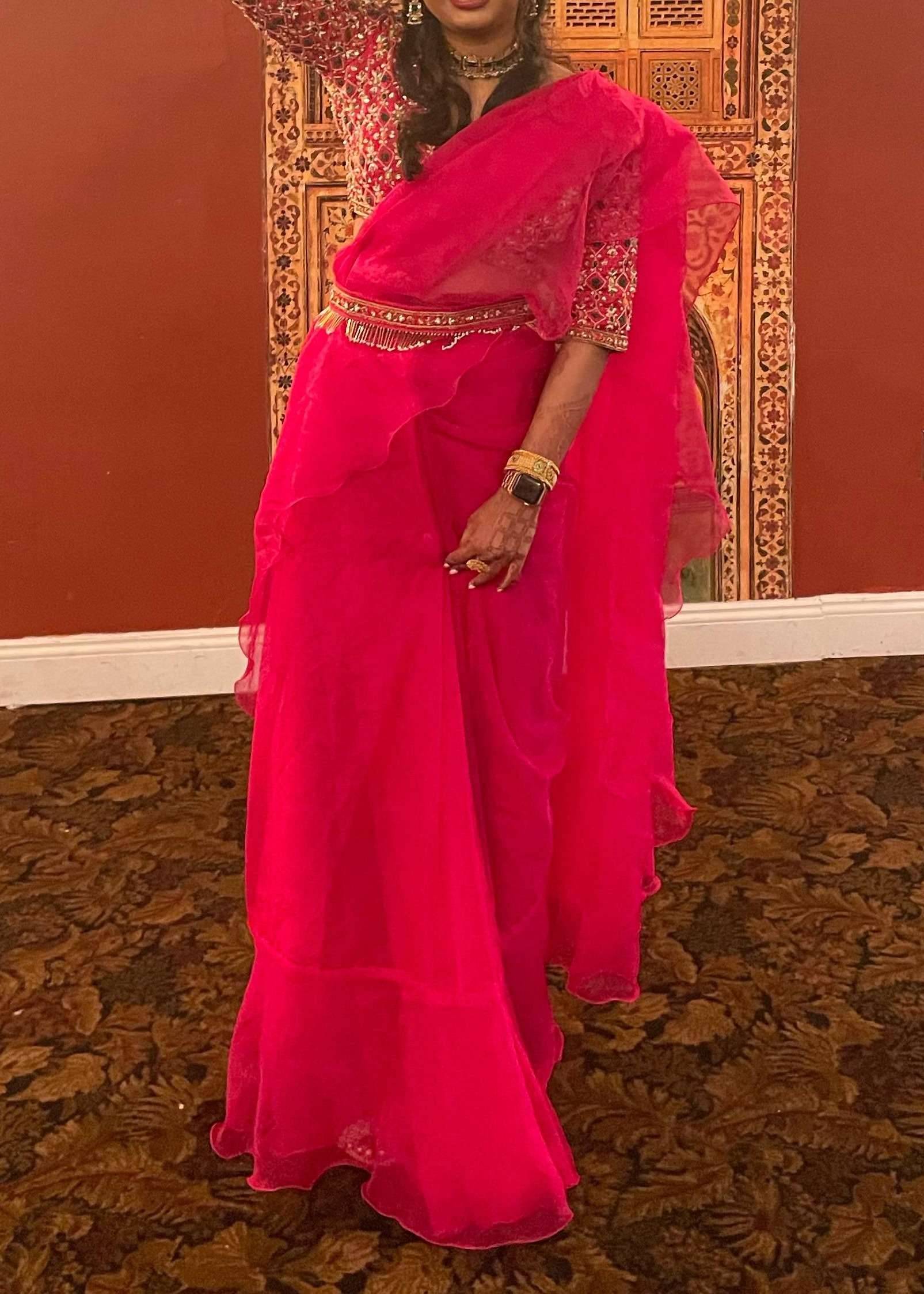 Hot Pink Ruffle Sari Image - 0