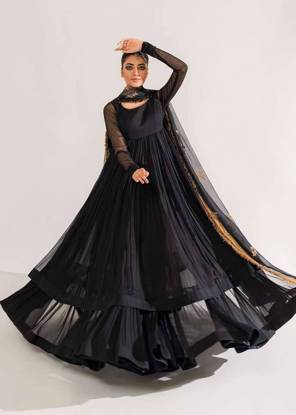 Black And Gold Anarkali Image - 2