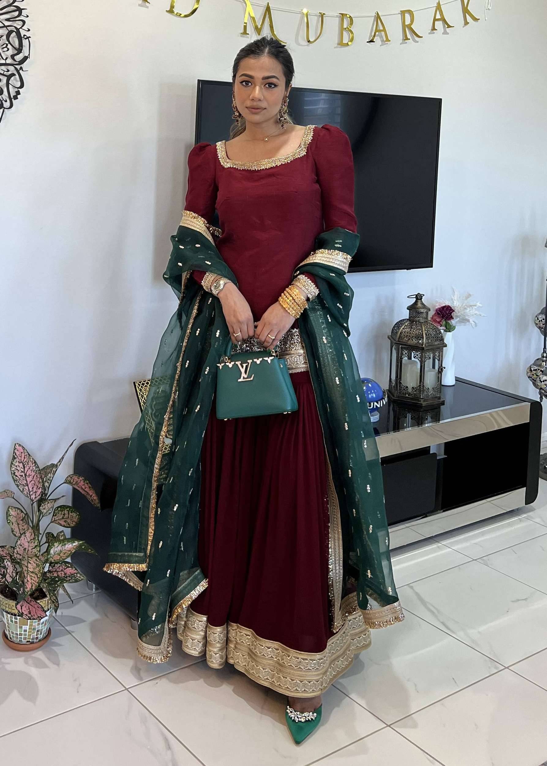 Maroon Gharara Set Image - 0