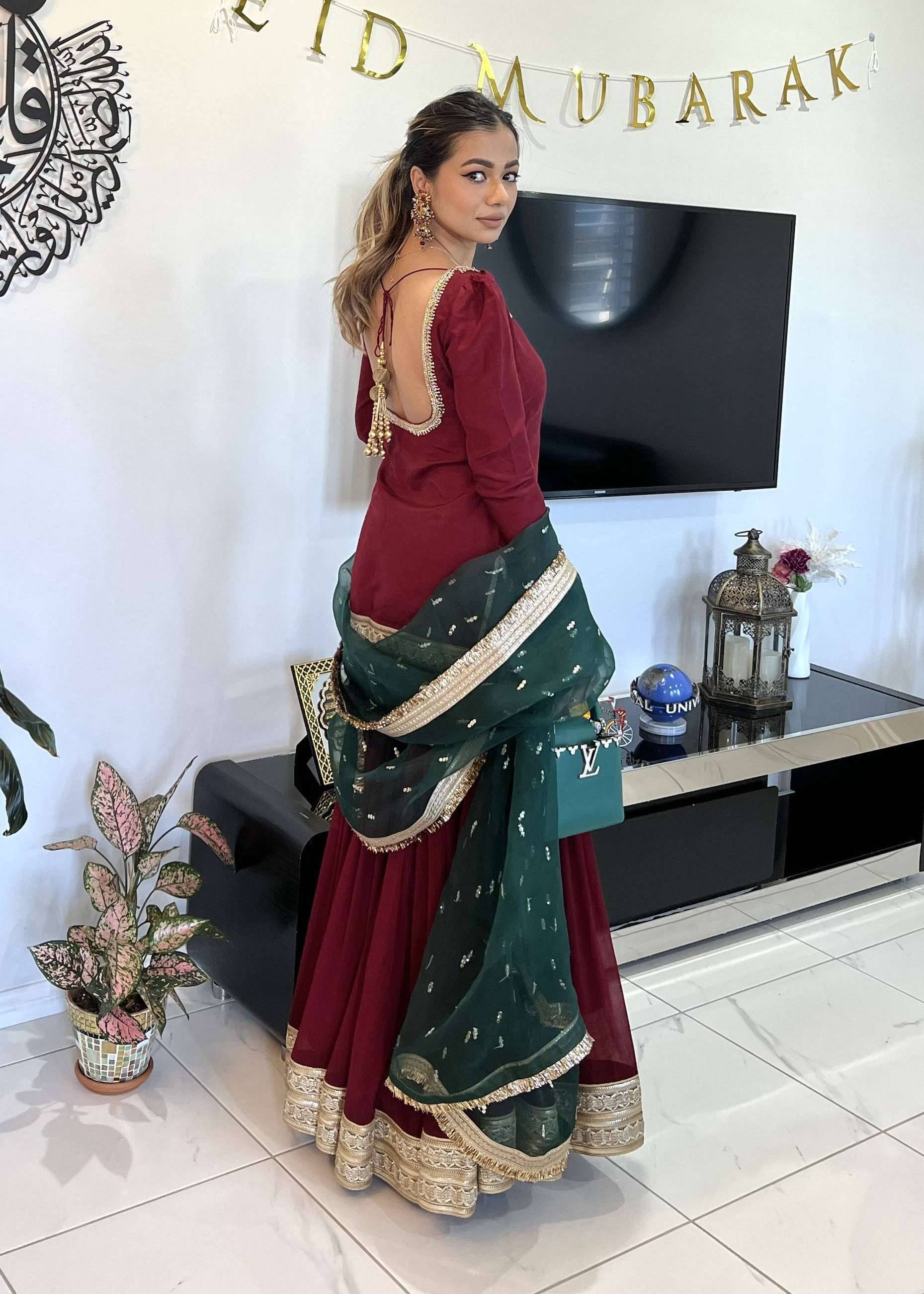 Maroon Gharara Set Image - 3