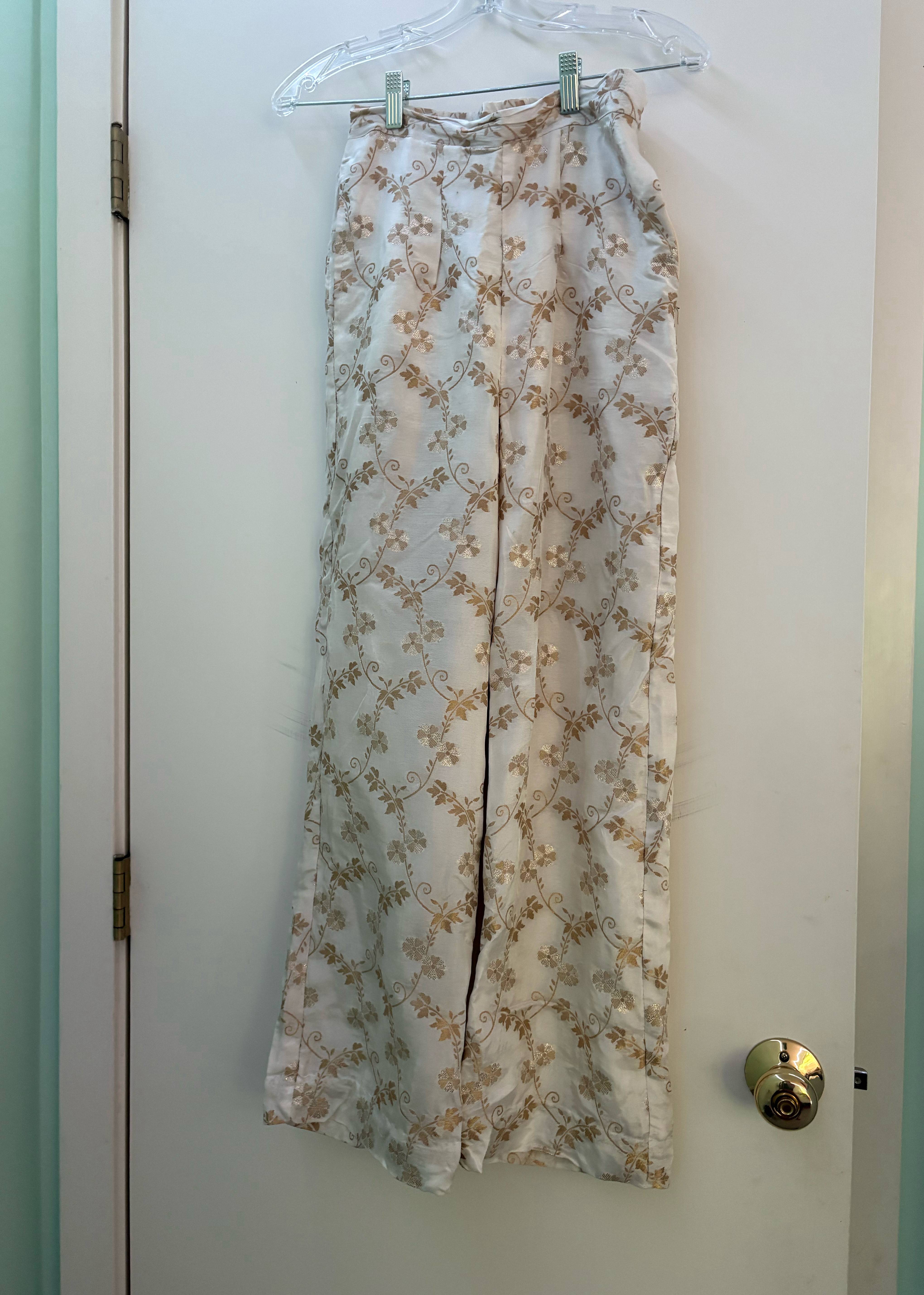 White and Gold Embroidered Pants Image - 0