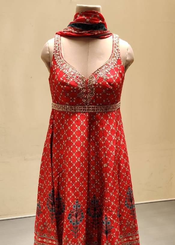 Red Floral Anarkali Image - 8