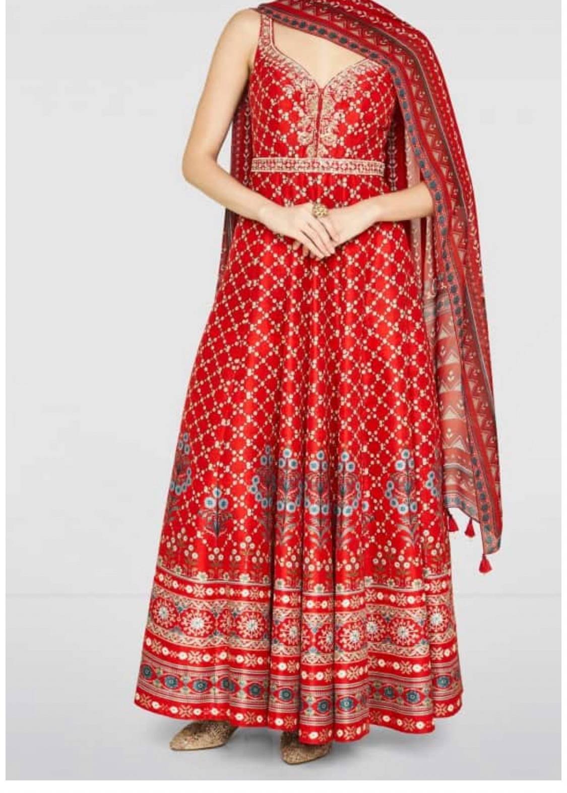 Red Floral Anarkali Image - 5