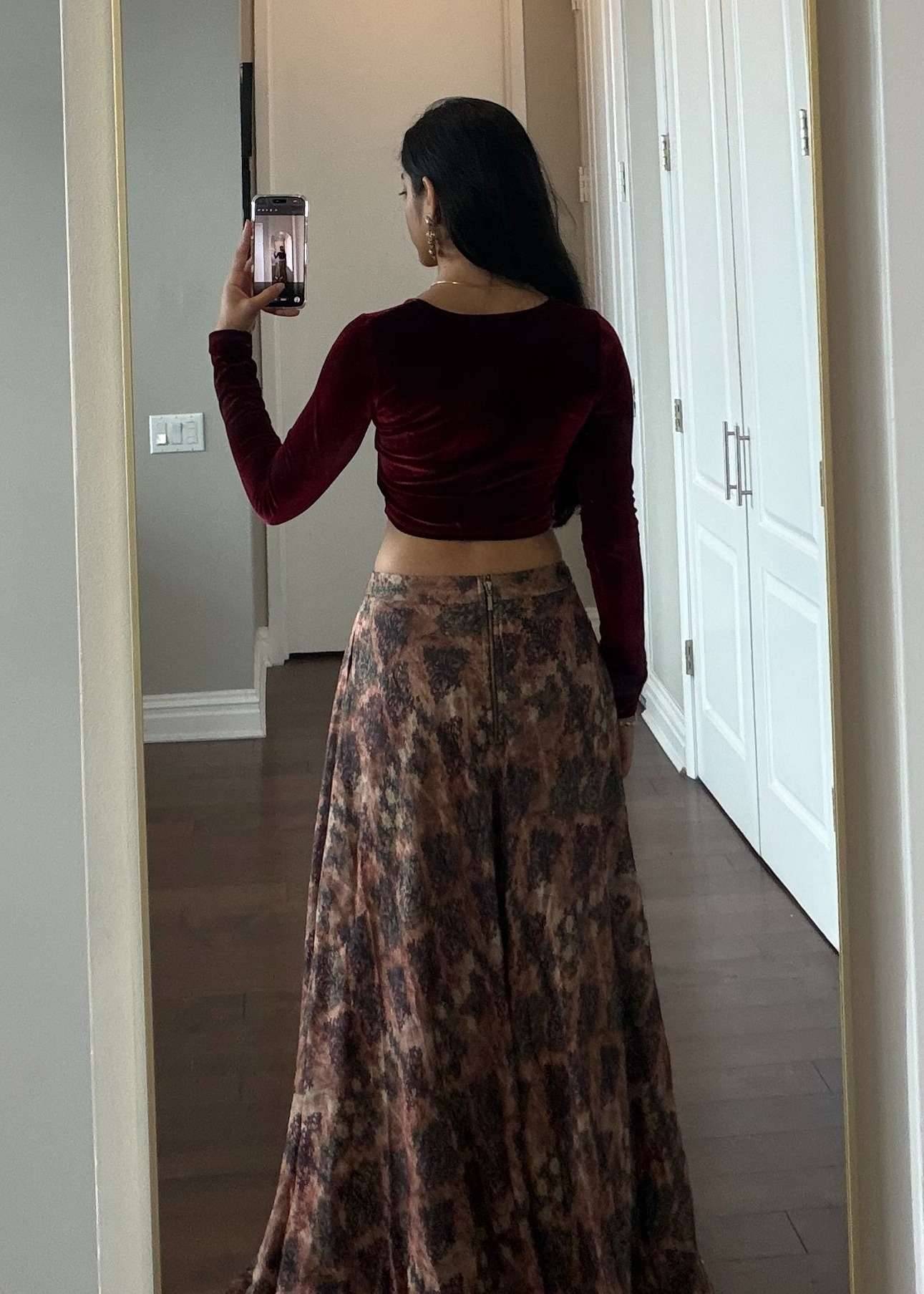 Velvet Printed Lehenga Image - 1