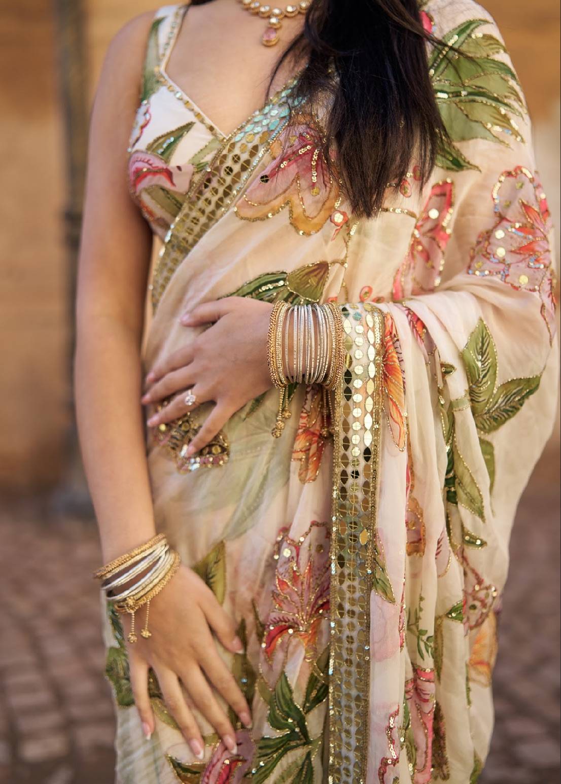 Floral Pre-Draped Sari Image - 4