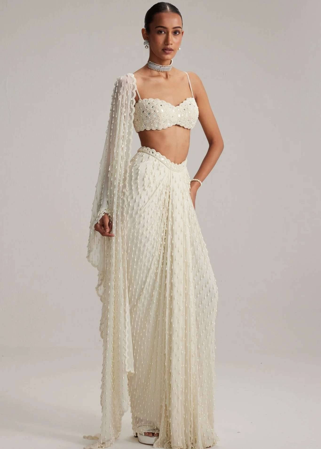 White Pearl Skirt Set Image - 3