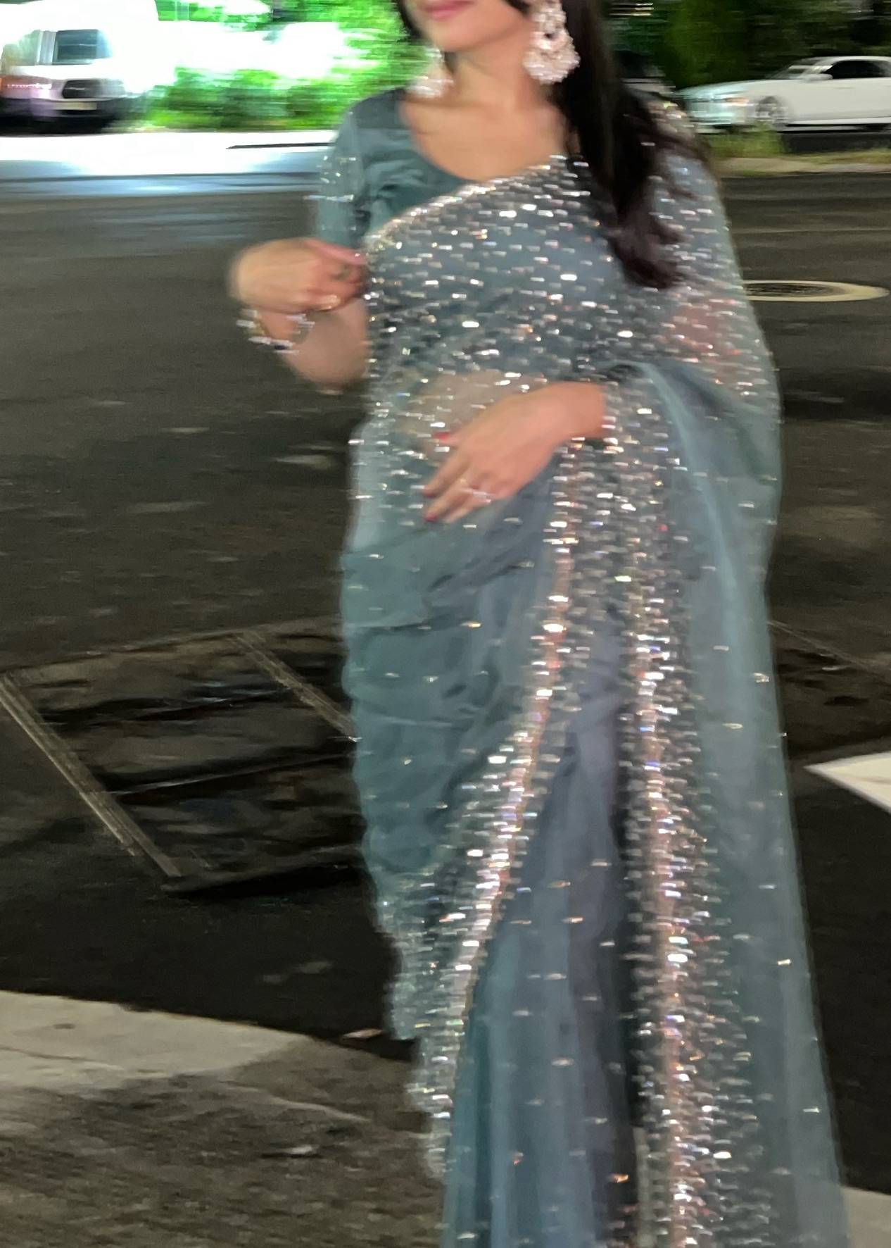 Dark Teal Sari Image - 3
