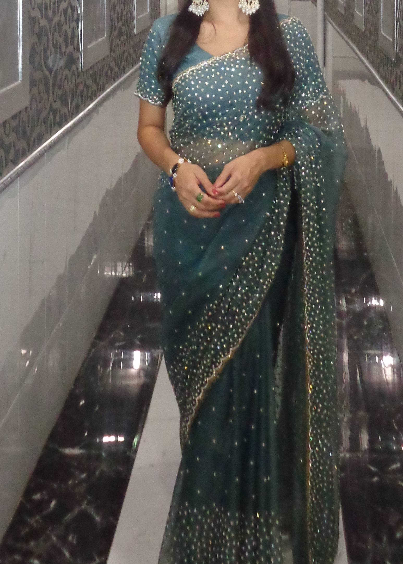 Dark Teal Sari Image - 0