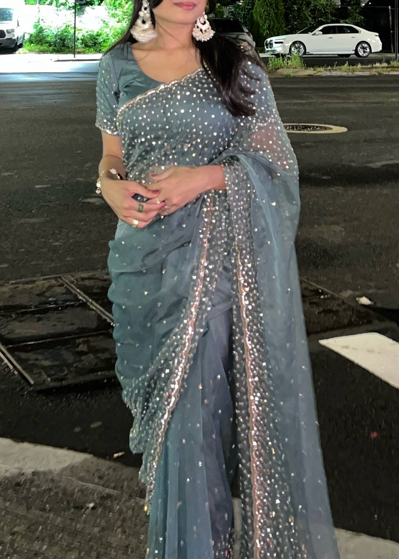 Dark Teal Sari Image - 2