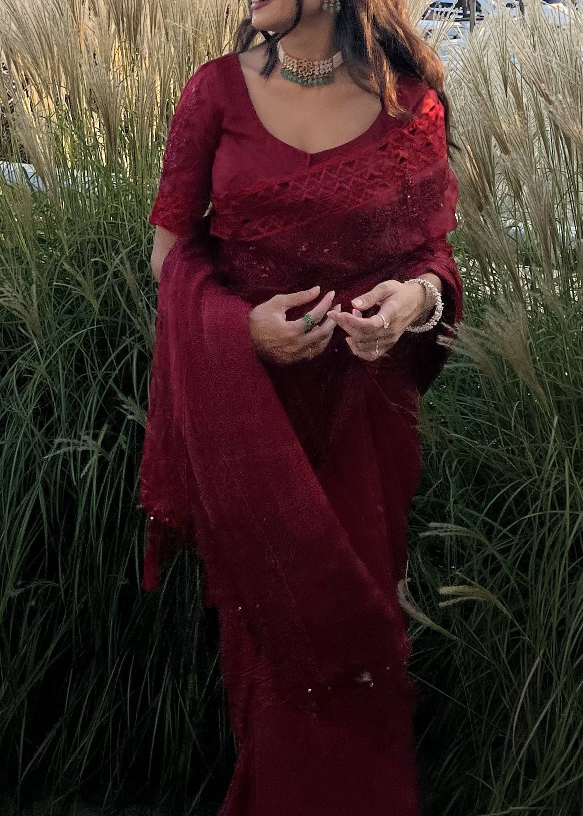 Deep Red Sari Image - 2