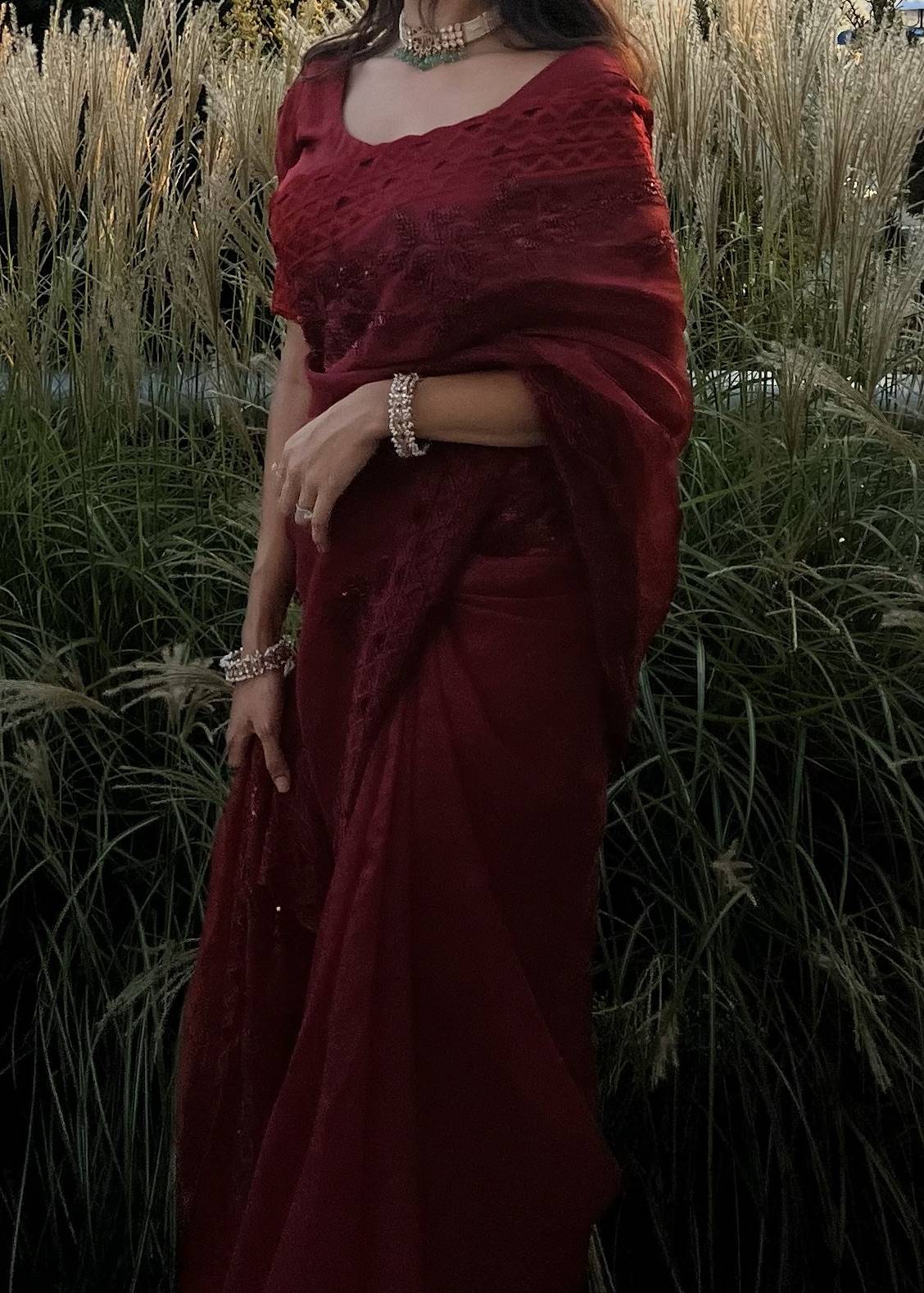 Deep Red Sari Image - 3