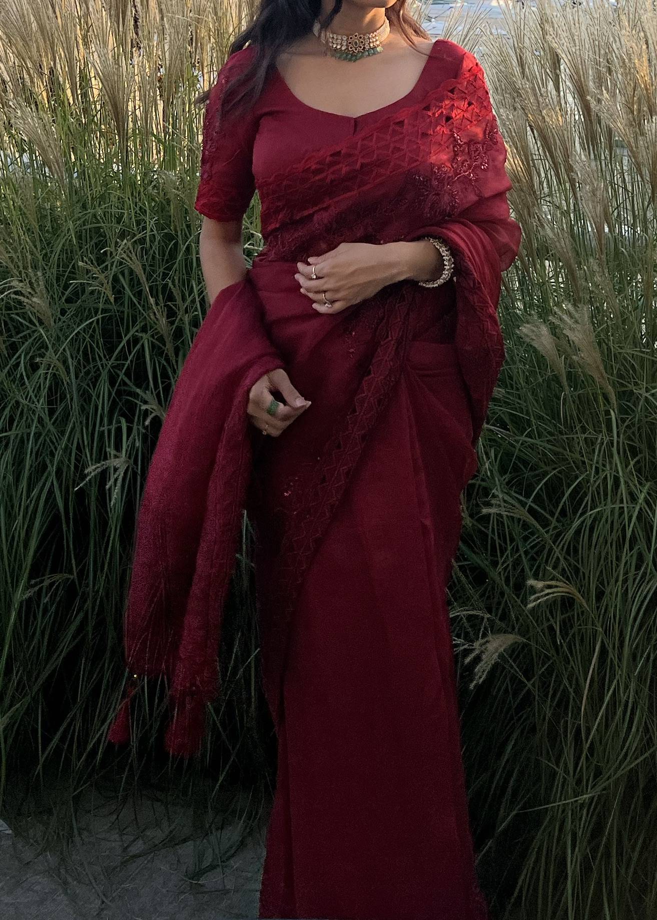 Deep Red Sari Image - 1