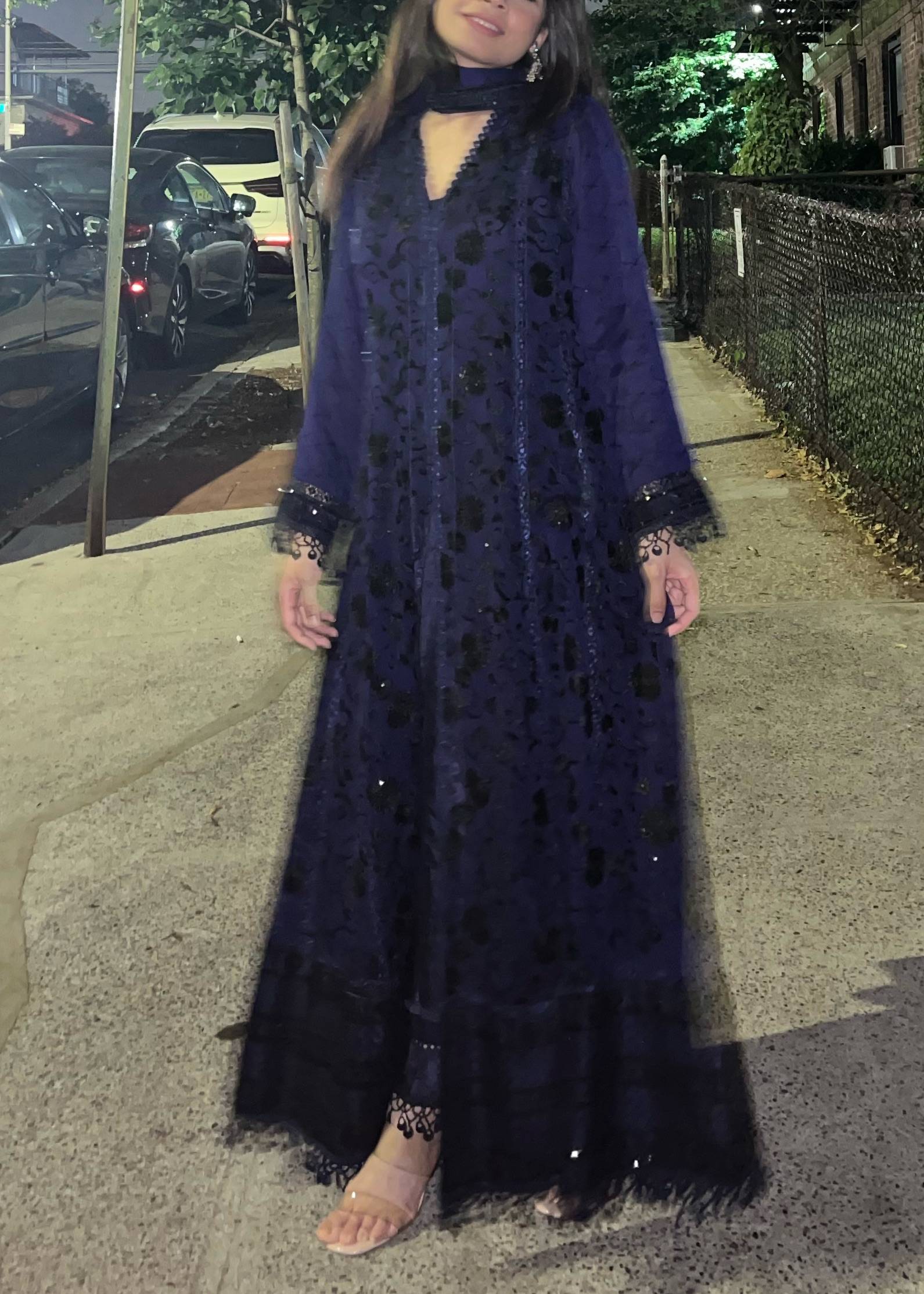 Navy with Black Embroidery Anarkali Set Image - 1