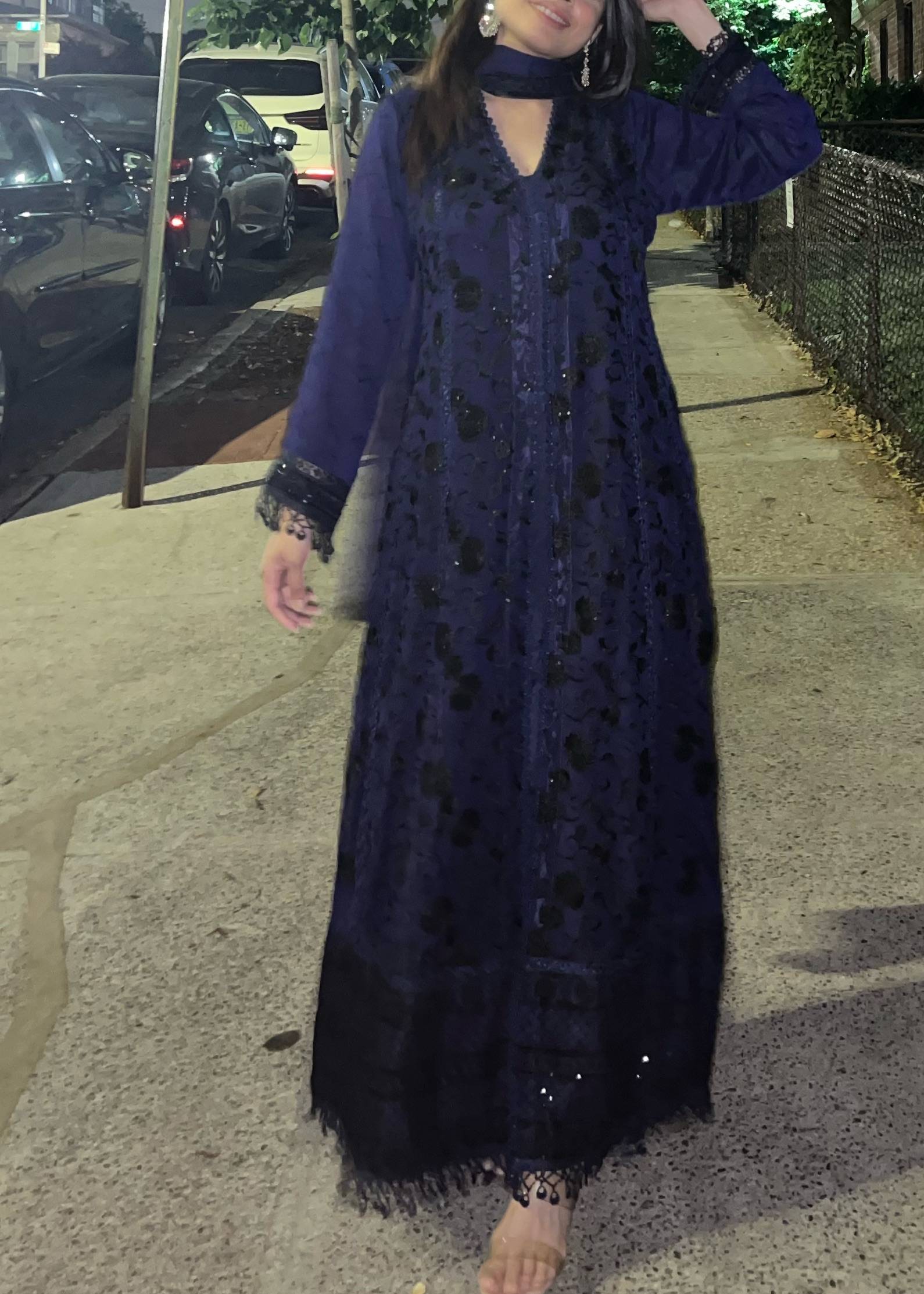 Navy with Black Embroidery Anarkali Set Image - 0