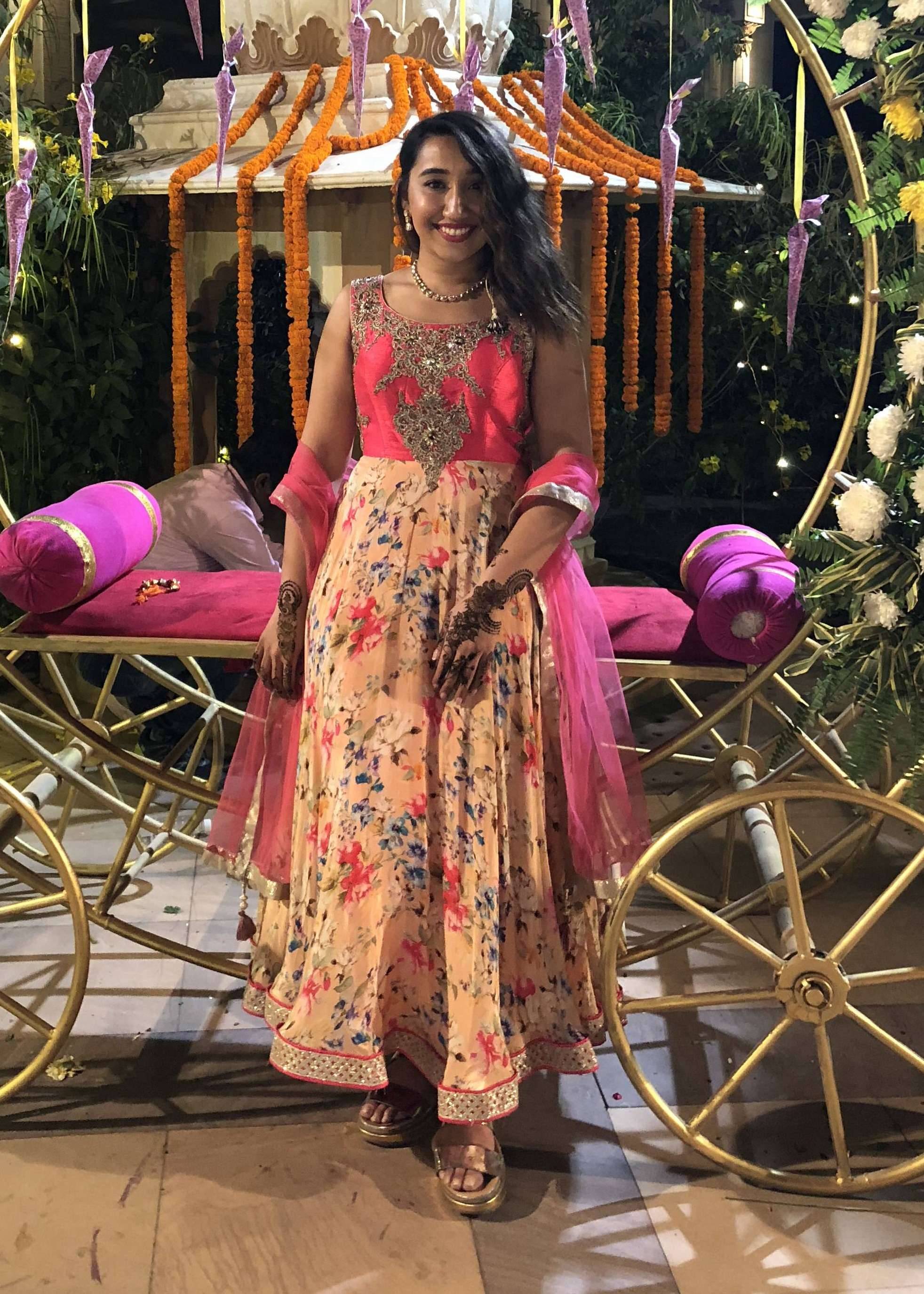Pink Floral Anarkali Image - 0