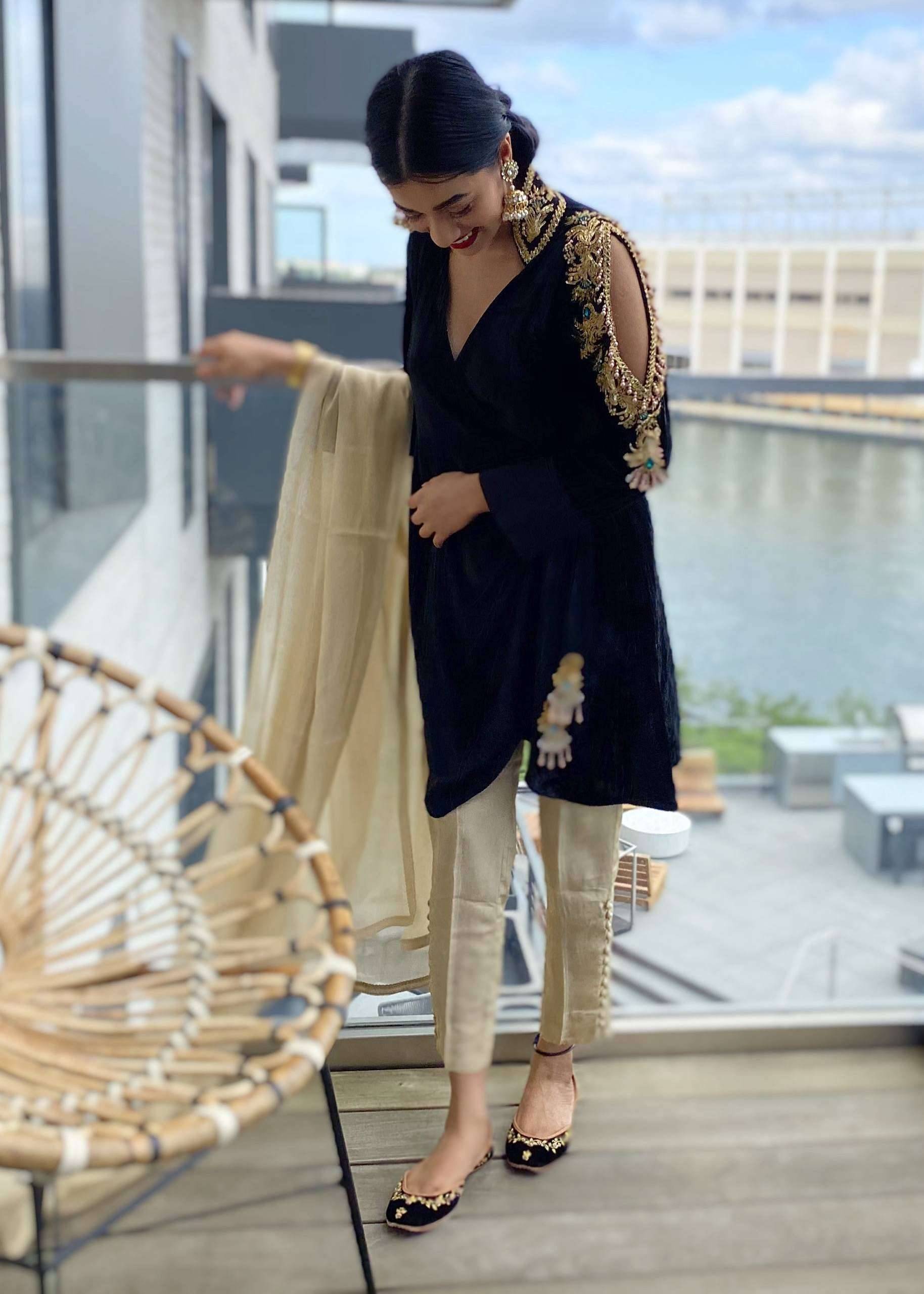 Black Velvet Kurta Set Image - 0