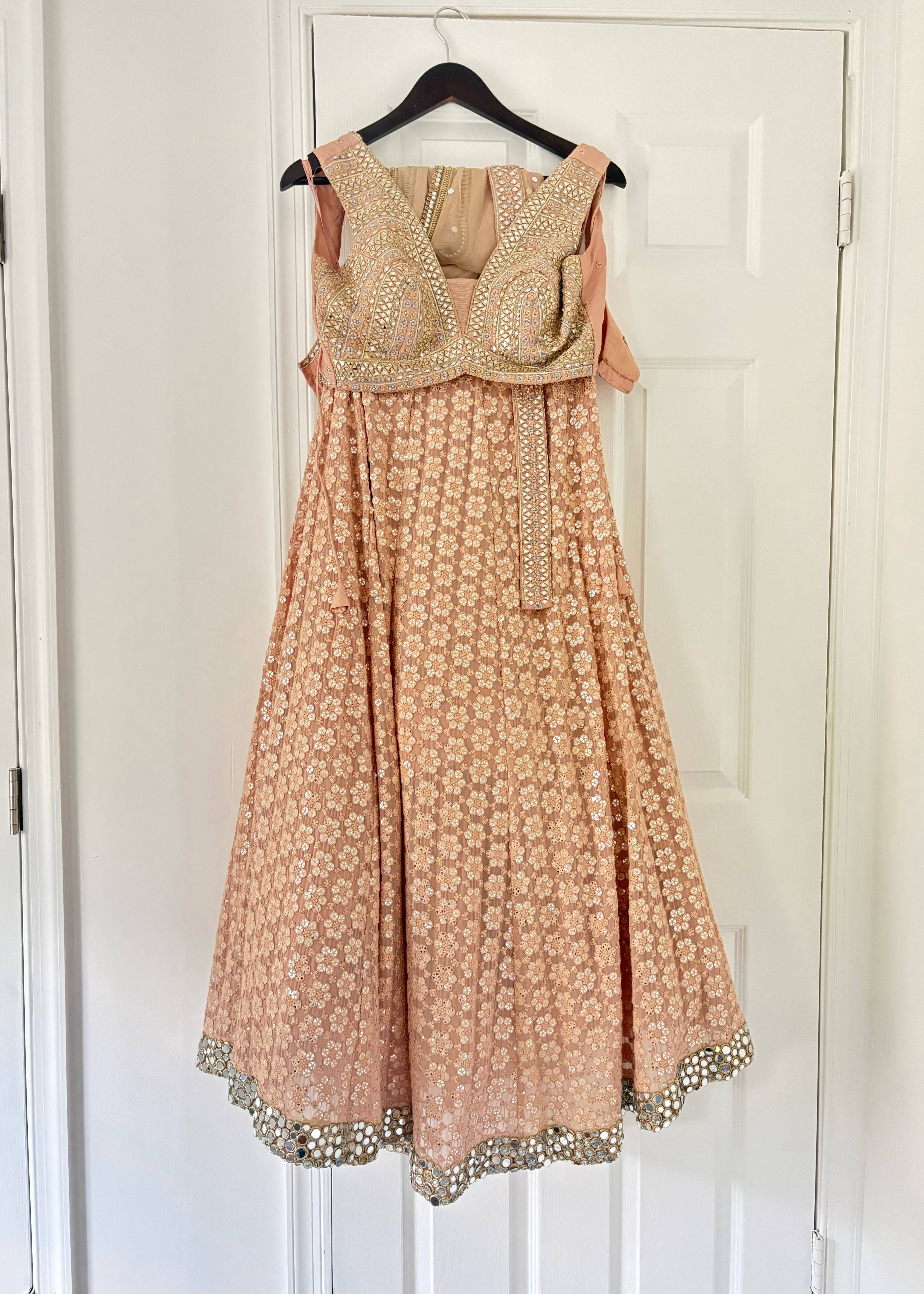 Peach Mirrorwork Lehenga Image - 0