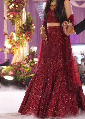 Burgundy Mermaid Lehenga Image - 0