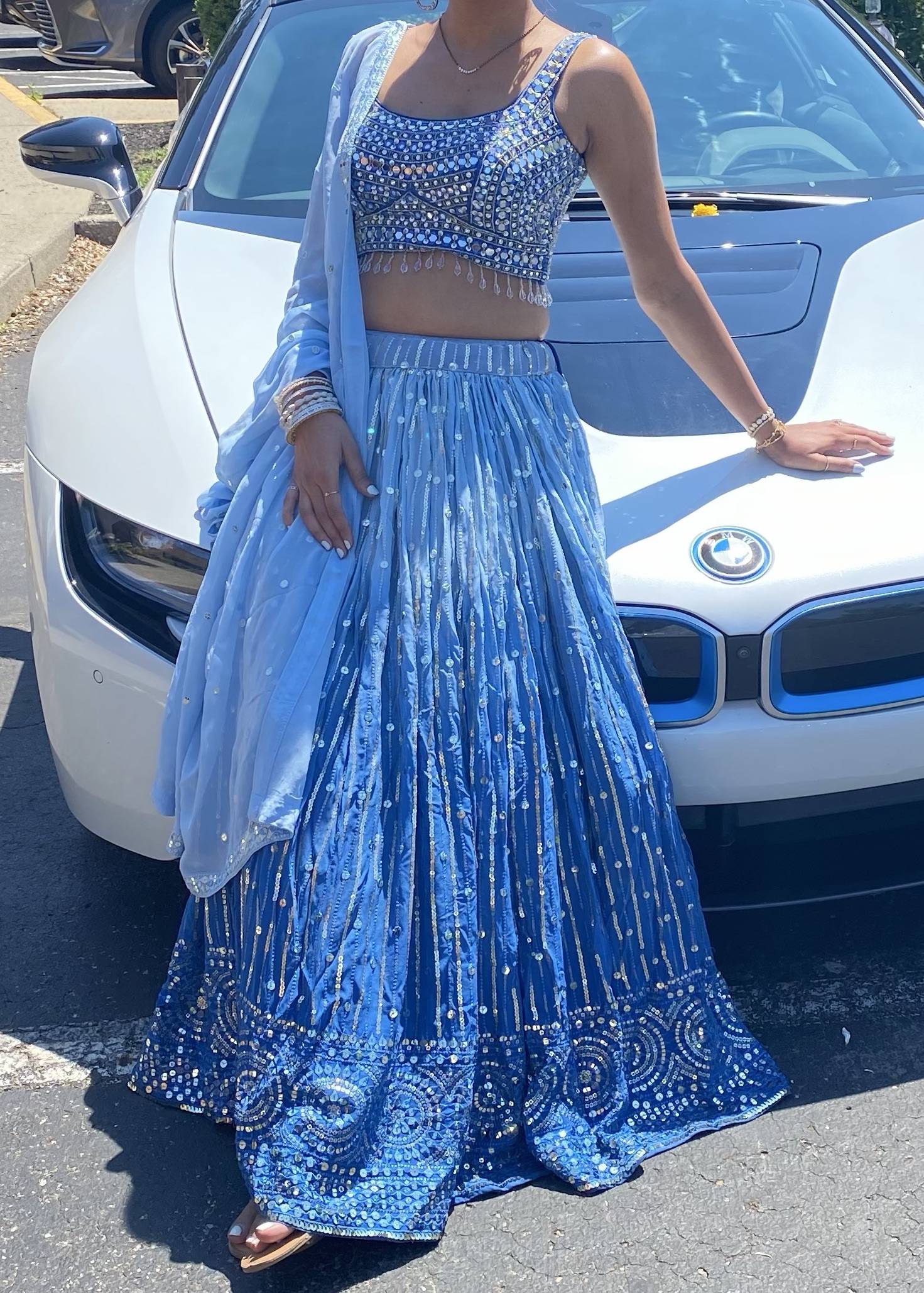 Blue Mirrorwork Lehenga Image - 0