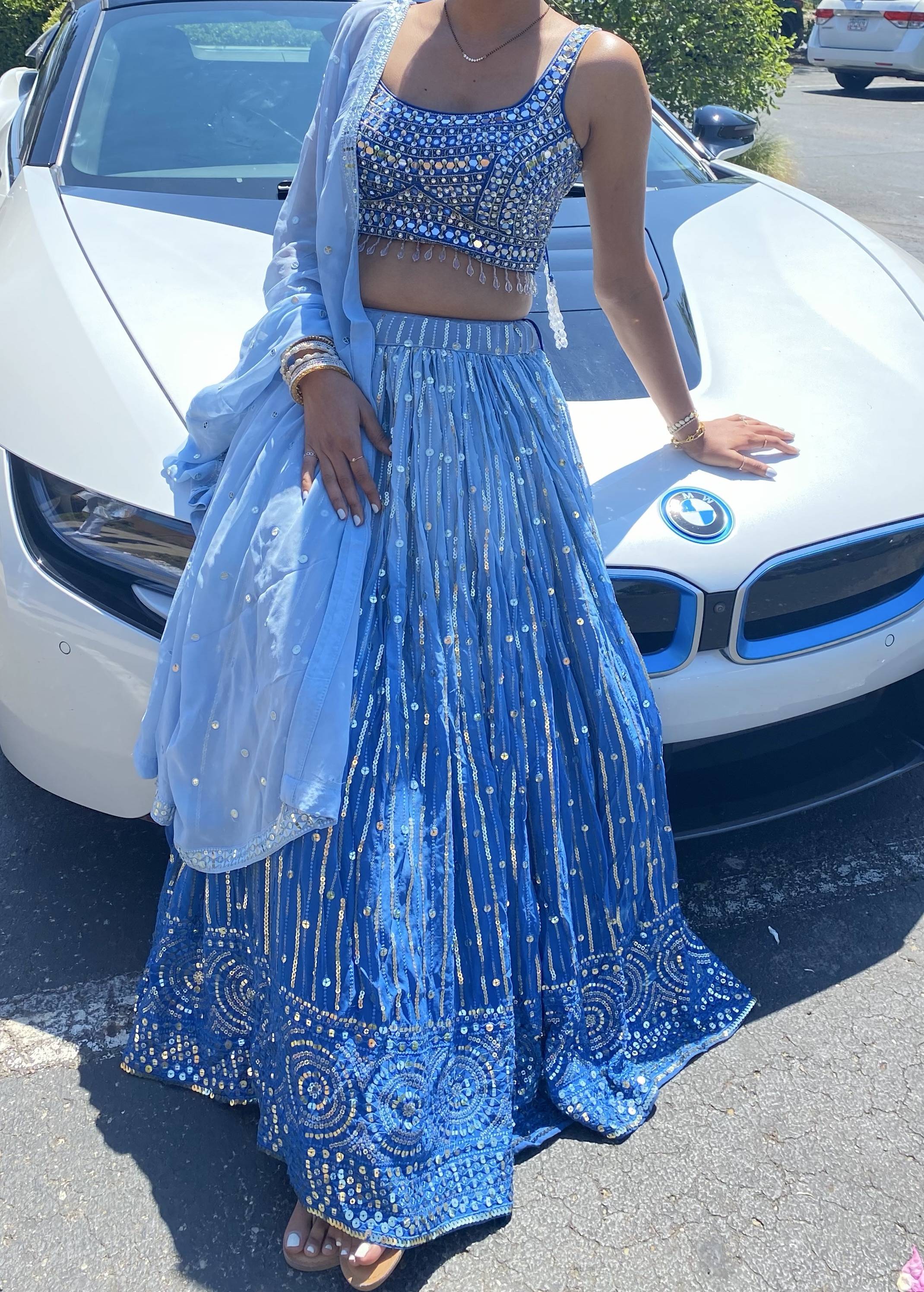 Blue Mirrorwork Lehenga Image - 1
