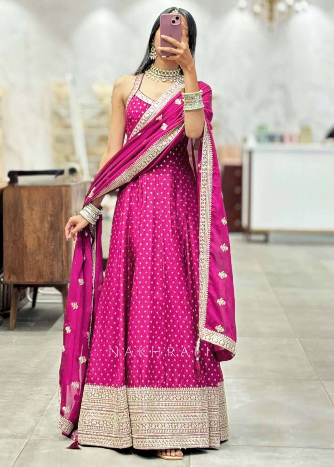 Magenta Anarkali Set Image - 0