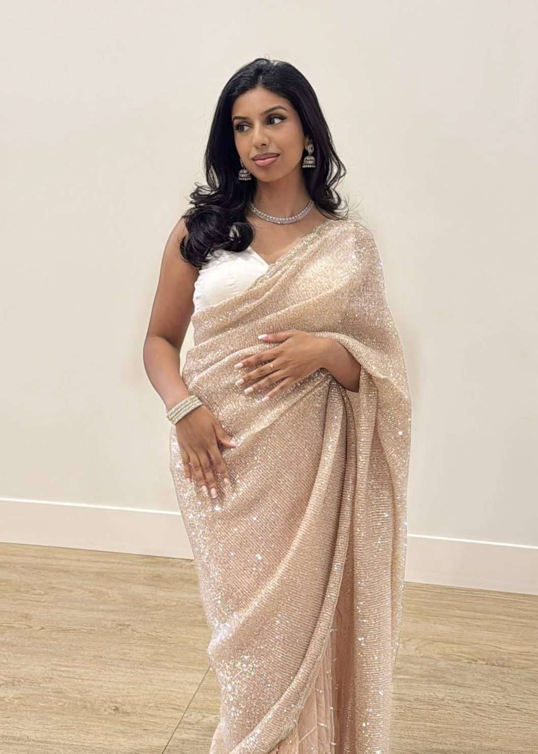 Beige Sequin Sari Image - 0